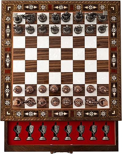 Miniatura 6 de Juego de ajedrez hecho a mano de 15 pulgadas con piezas de ajedrez de metal del ejército británico, tablero de ajedrez de almacenamiento de lujo,