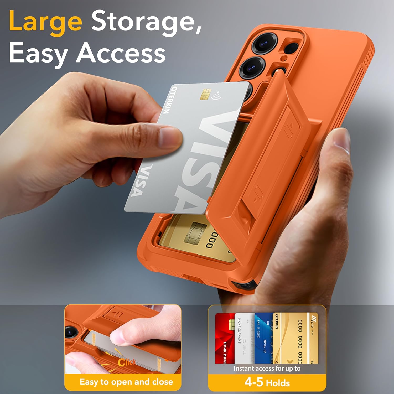 Oterkin for Samsung Galaxy S26 Ultra Wallet Case [4-5 Card Holder] [Kickstand] [RFID Blocking] [Full Camera Protection] [Military Grade Protection] Shockproof Rugged Phone Case for S26 Ultra, Orange