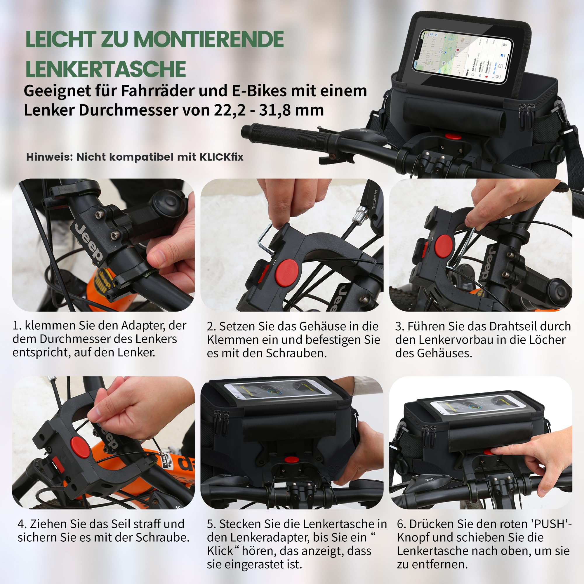 Fahrradtasche Lenker mit Lenkeradapter, 6.5L Lenkertasche Fahrrad und Elektrofahrräder Wasserdicht Große Kapazität Fahrradkorb Vorne Fahrrad e-Bike, Blau
