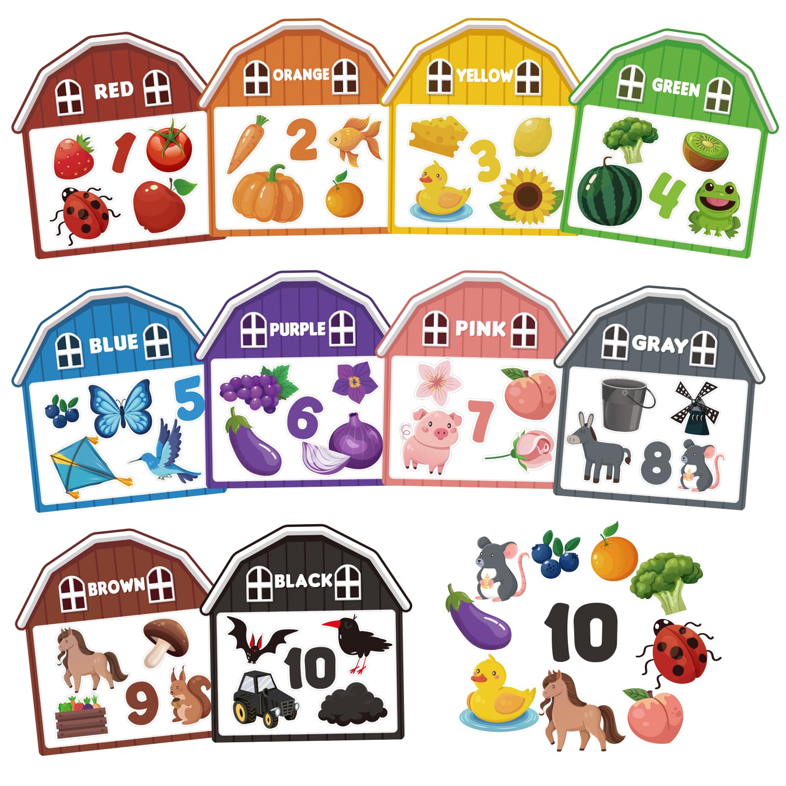 10Pcs Magnetic Color Sorting Toys 60 Toddler Magnets for Refrigerator, Cute Farm Animal Fridge Magnets for Early Education Toddler Color Sorting Learning Activities