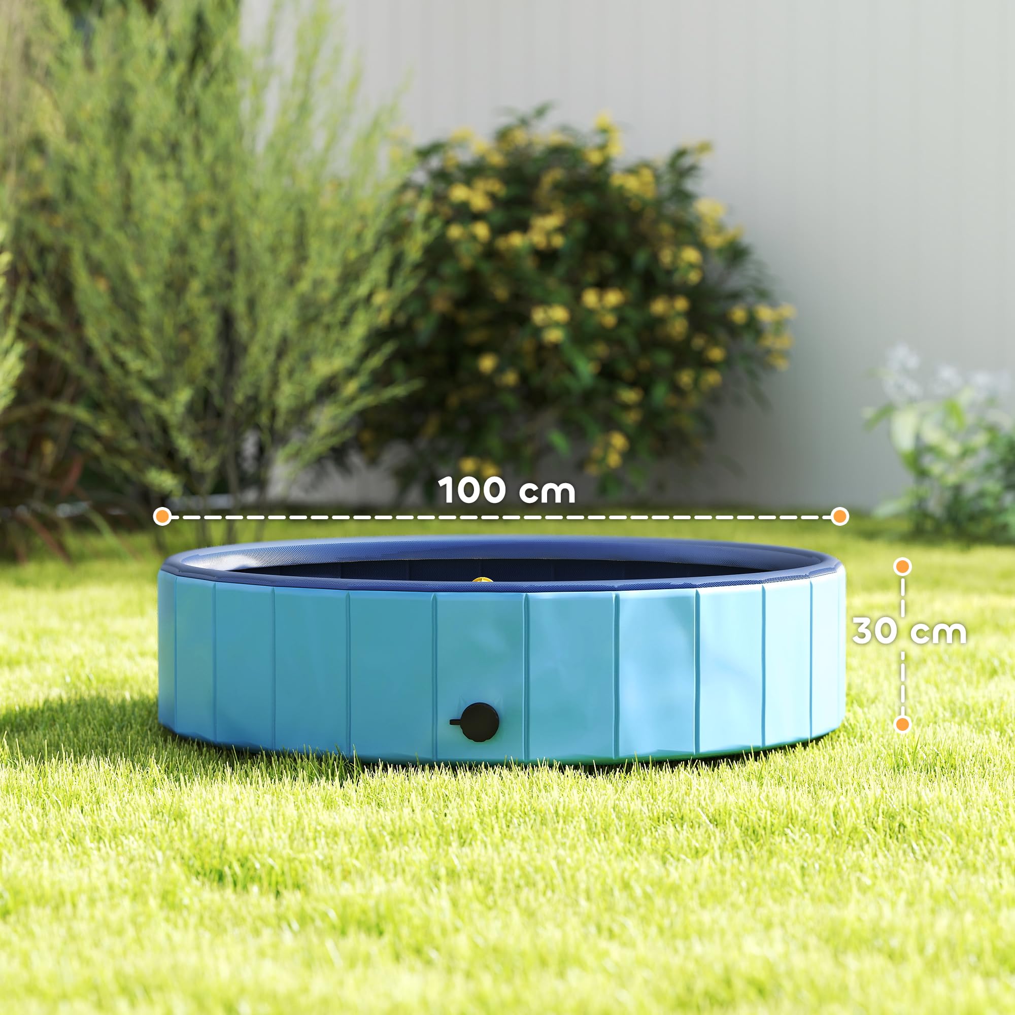 PawHut Piscina para Perros Plegable con Aspersor Bañera Portátil para Perros Medianos y Pequeños de plástico Antideslizante y Resistente al Desgaste para Interiores y Exteriores Ø100x30 cm Azul Claro