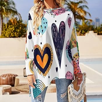 希少人気 アンドエルシー ハート フリル シャツ 白 長袖 38 M 綿　洗える Amazon.co.jp: 長袖 Tシャツ レディース ハート柄 カラフル