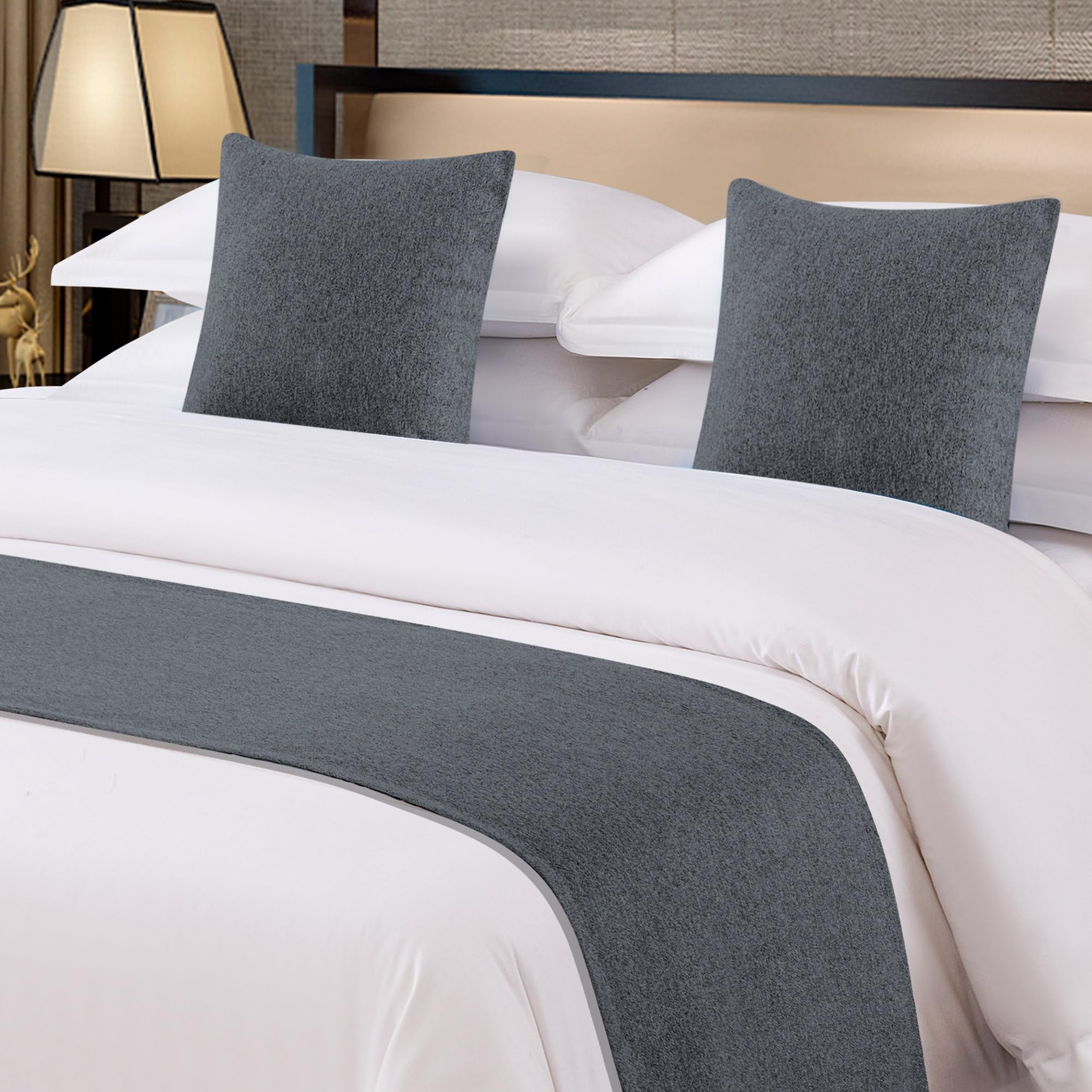 OSVINO Simple Solid Color Polyester Cotton Bedroom Guesthouse Bedding Protection Decor Bed Scarf Runner (Dark Gray, Super King) - Image 3