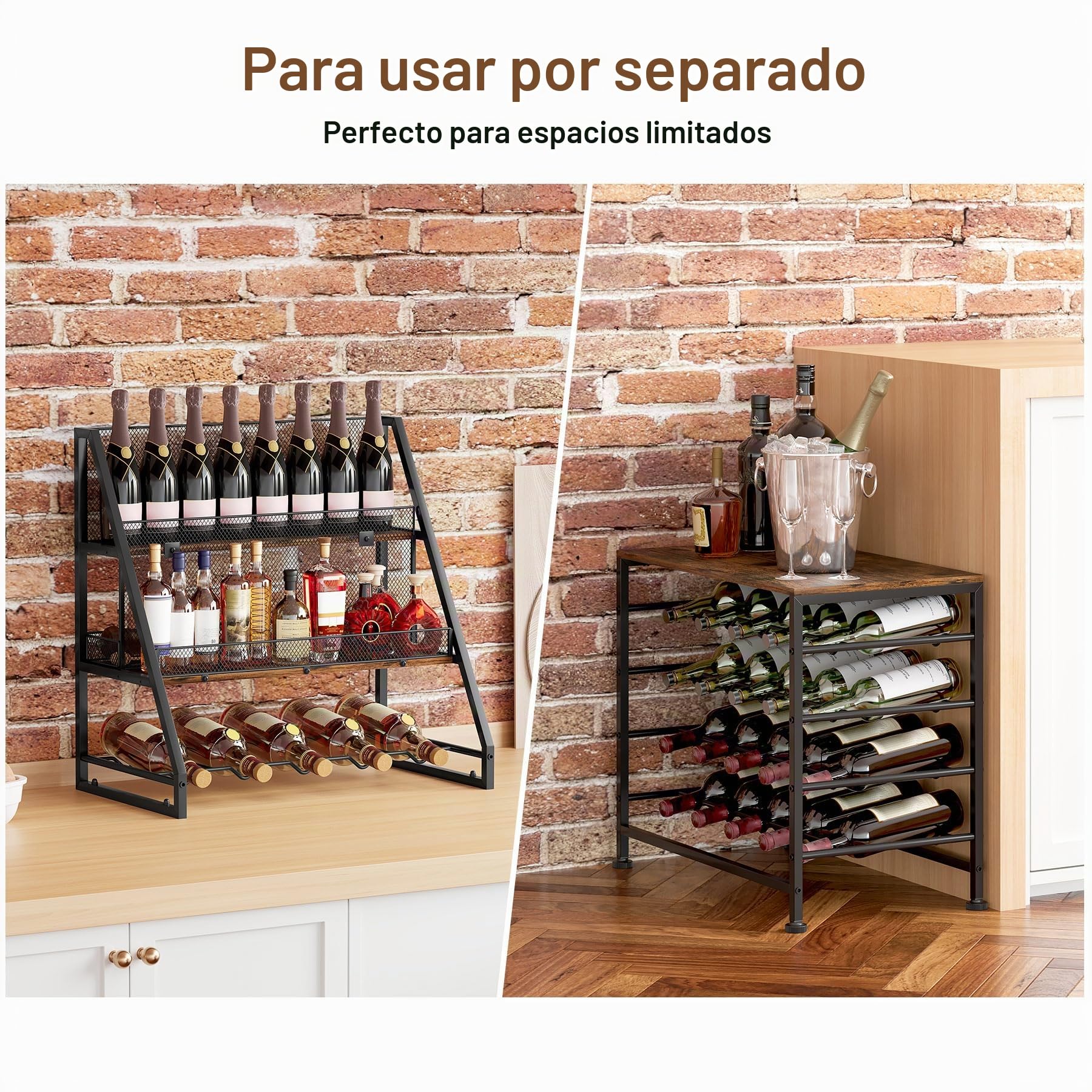 TQVAI Estantes Independientes para Vino Estante de Madera para 40 Botellas Estante de Almacenamiento para Organizar el Armario del Bar Doméstico, Negro/Antiguo