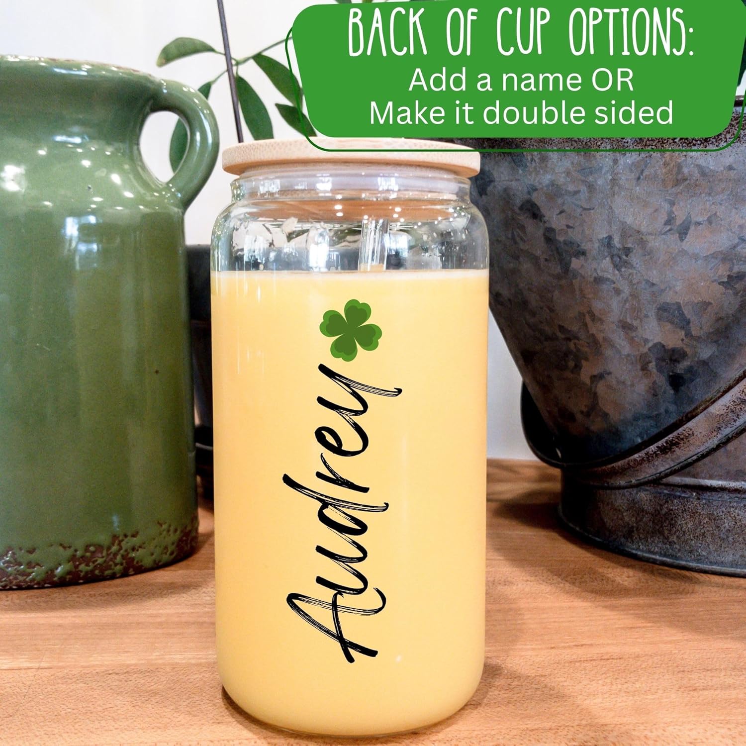 Irish Like My Coffee Glass Can Tumbler with Bamboo Lid & Glass Straw | St Patrick’s Day Iced Coffee Cup | Shamrock Beer Can Glass | Cute Irish Coffee Cup | St Patty’s Day Gift - Image 3