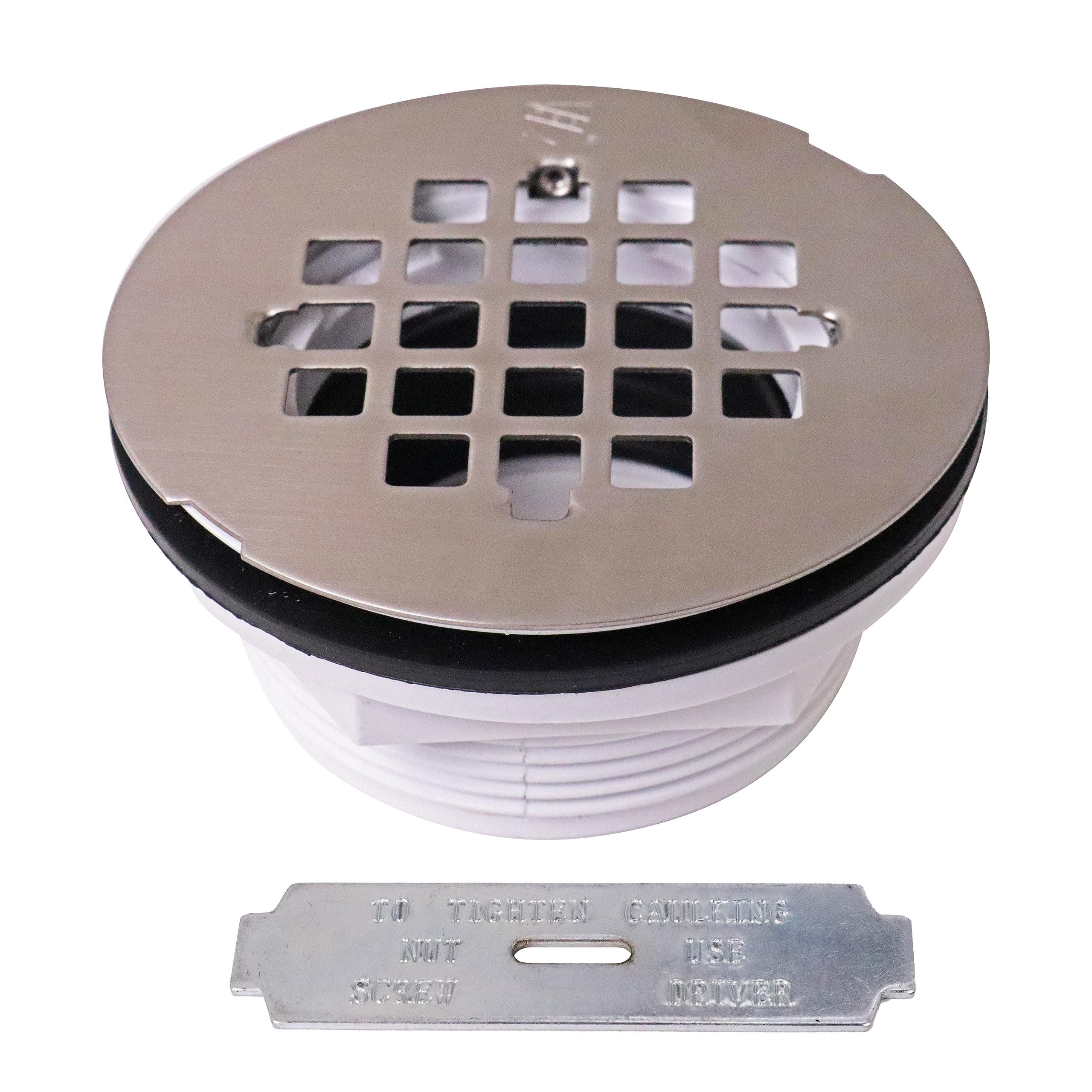 Westbrass D206P-5-07 2" No-Caulk PVC Compression Shower Drain with 4-1/4" Round Grid Cover, Satin Nickel (5-Pack)