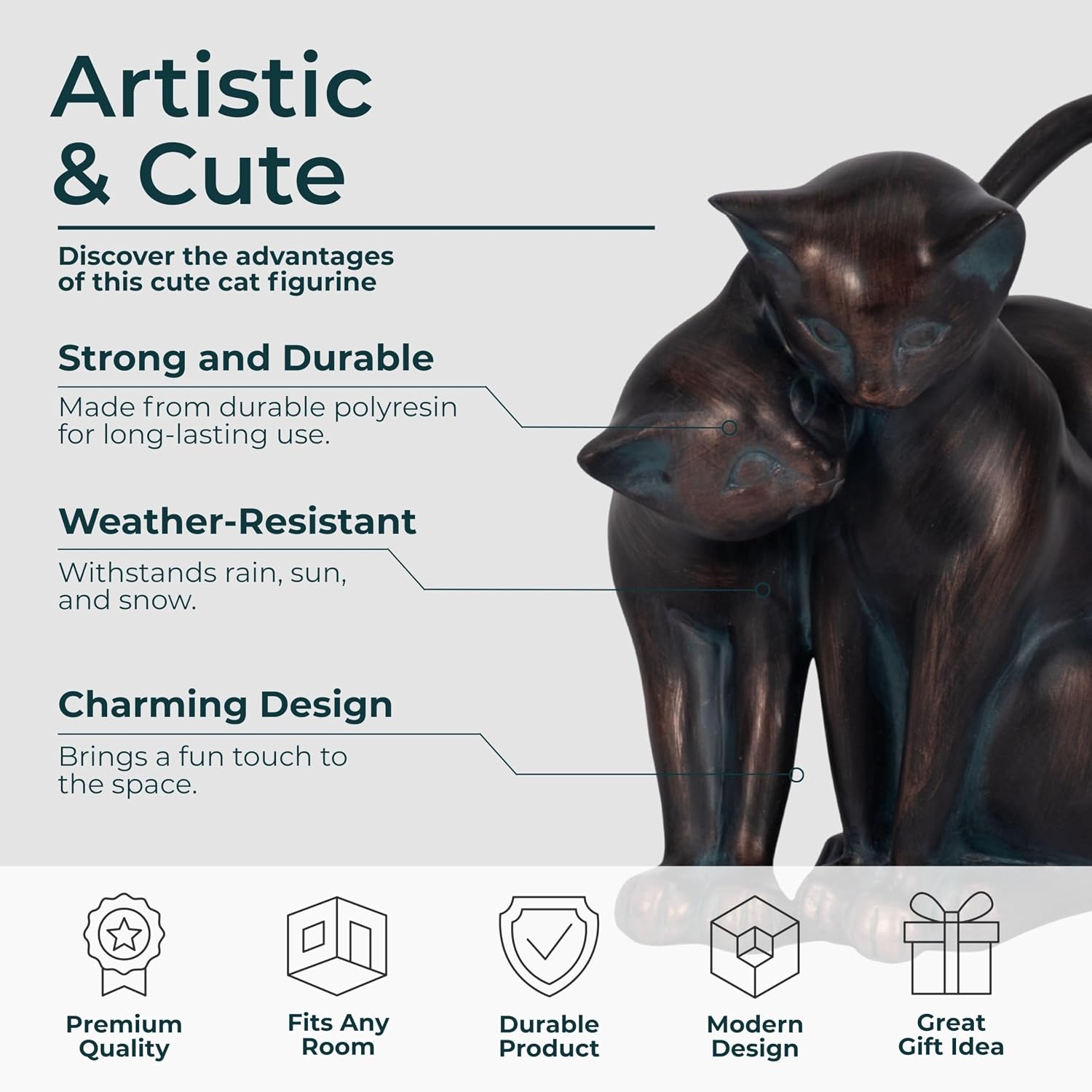 Whimsical Cuddling Cats Figurine for Garden Decor - Resin Figurine for Front Porch, Patio, and Backyard Decoration - Decorative Garden Statue for Yard Art and Walkway Display - 7", Bronze