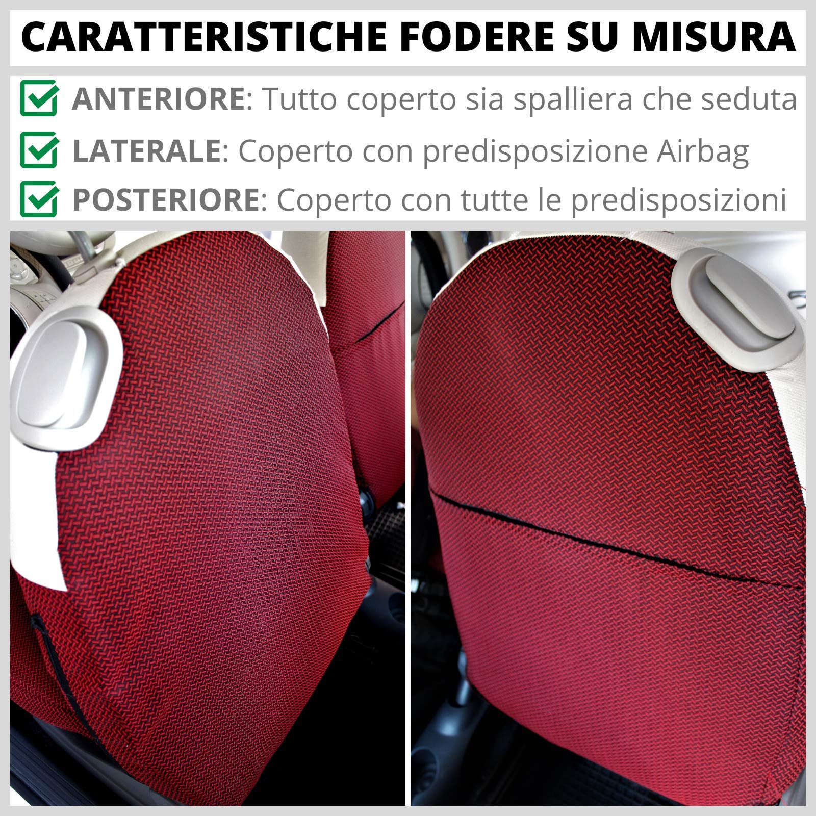 Italfodere Coprisedili Auto Compatibili con Fiat 500 – Fodere Complete Scozzese/Nero (Posteriore Diviso)
