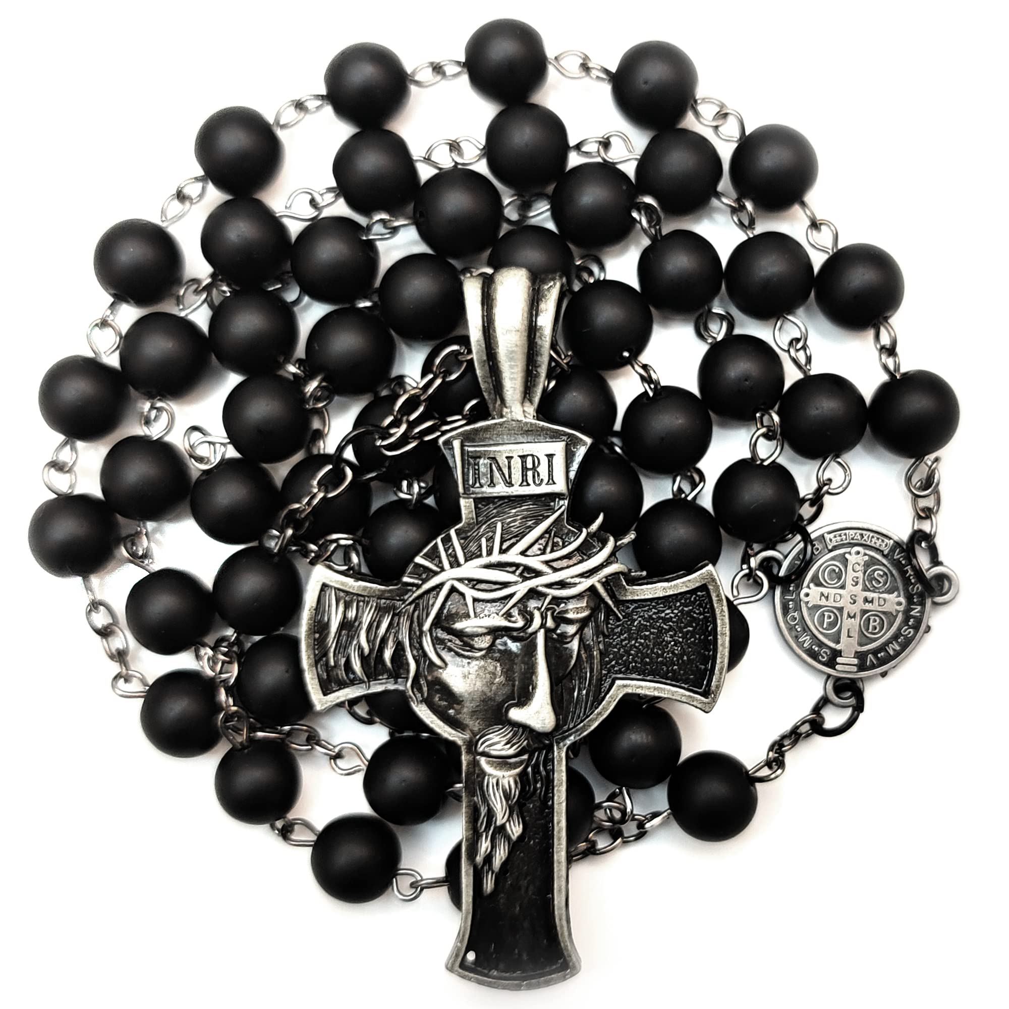 Men's Rosary Beads Black Artificial Crystal Glass Rosery Catholic gifts for Men Boy Confirmation Cross