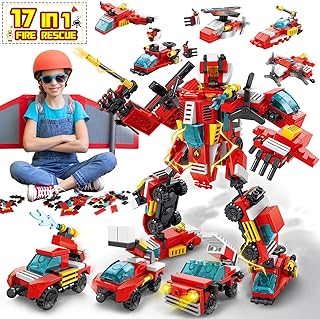 17-in-1 Robot Stem Building Toys for Boys Age 8-12, Erector Set Fire Truck Building Blocks Kit for Kids, Educational Robot Toy Building Bricks Set Gift for 6 7 8 9 10 11 12+ Year Old Boys