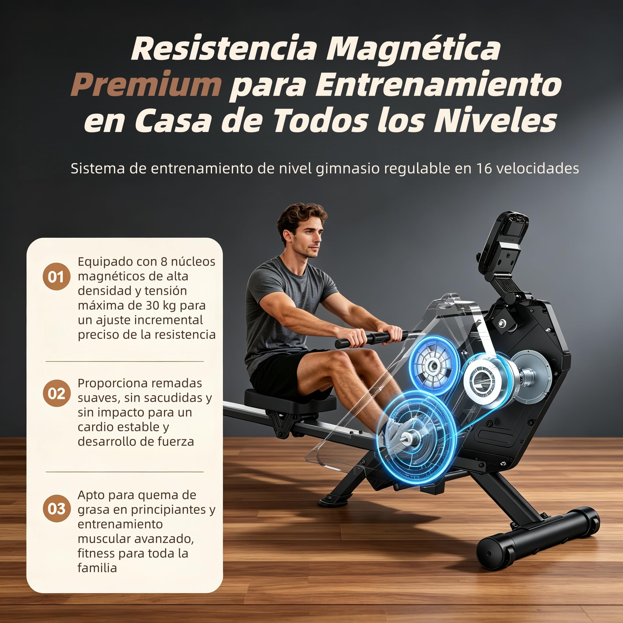 Máquina de Remo Magnética Silenciosa con Bluetooth para Casa