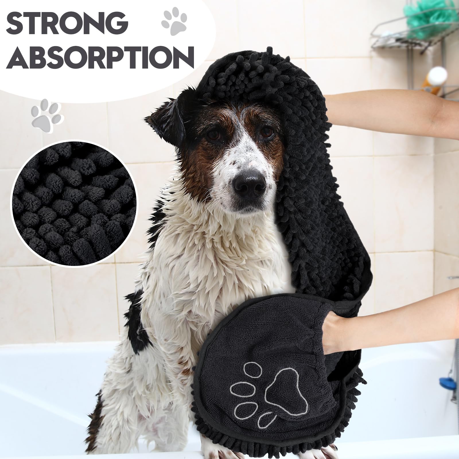 Newwiee 4 toallas de microfibra de secado rápido para perros, grandes, ultra absorbentes, de 32 x 14 pulgadas, con bolsillo para las manos, tela lavable para perros, para limpieza de mascotas,