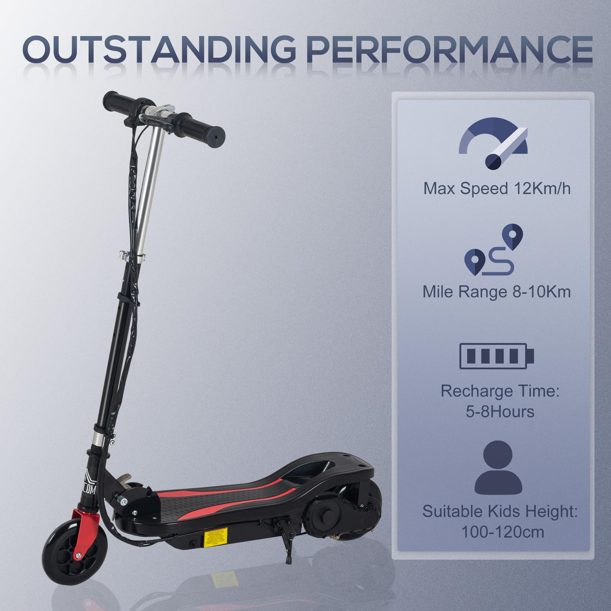 HOMCOM Trottinette électrique pour Enfants 7+ Ans 75x36x82-93 cm Noir | Trottinette Pliable, Hauteur Réglable, 24V, Vitesse Jusqu'à 12 km/h, Charge de Freinage 50 kg