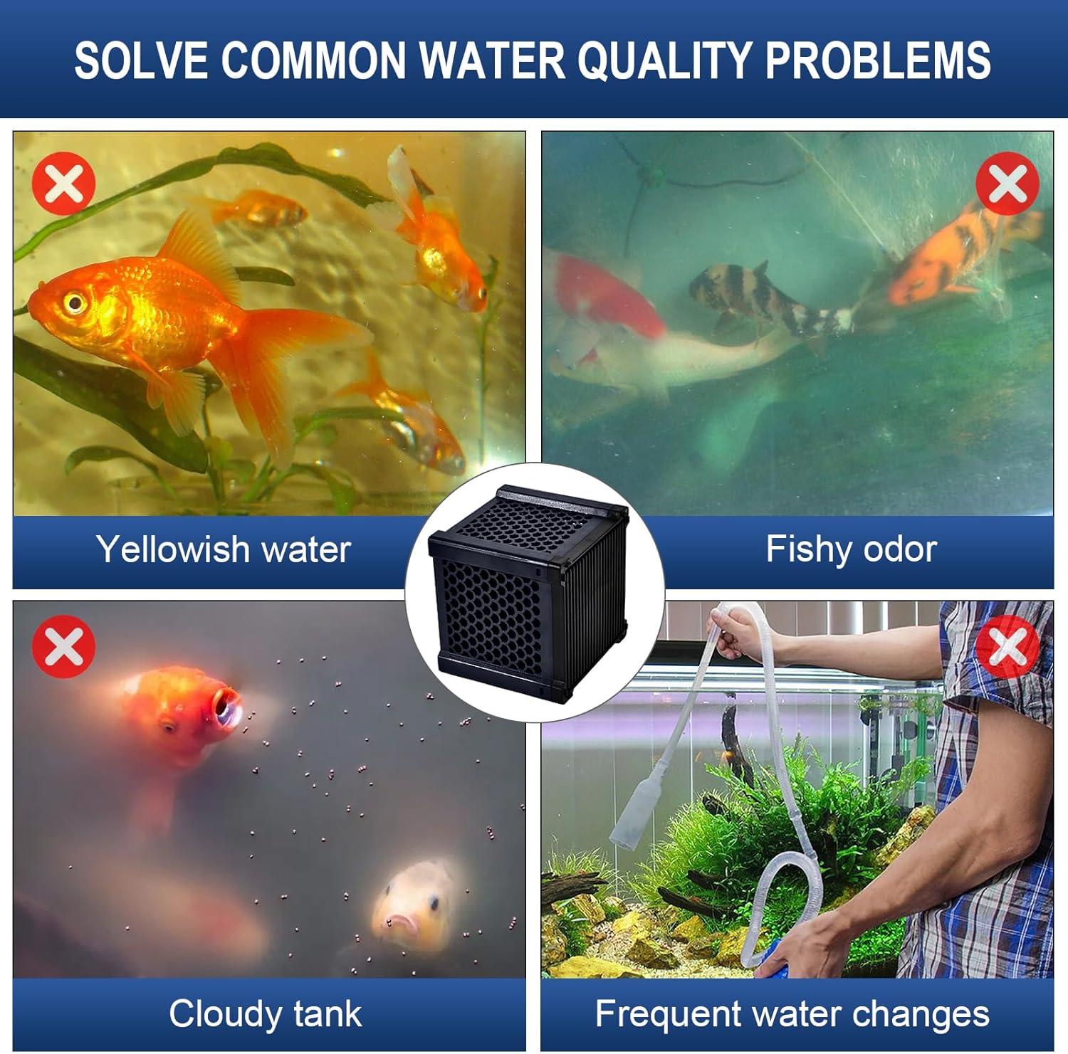 Eagles Eco-Aquarium Water Trough Purifier Cube, Activated Carbon Filter Media with Shell Honeycomb Charcoal Cube for Fish Tank, Horse Troughs, Ponds, Livestock Tanks, Water Tan (2pc)