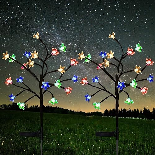 XBllcyiv Paquete de 2 luces solares de flores de cerezo, luces decorativas de 40 LED, multicolor, luces solares de jardín al aire libre,