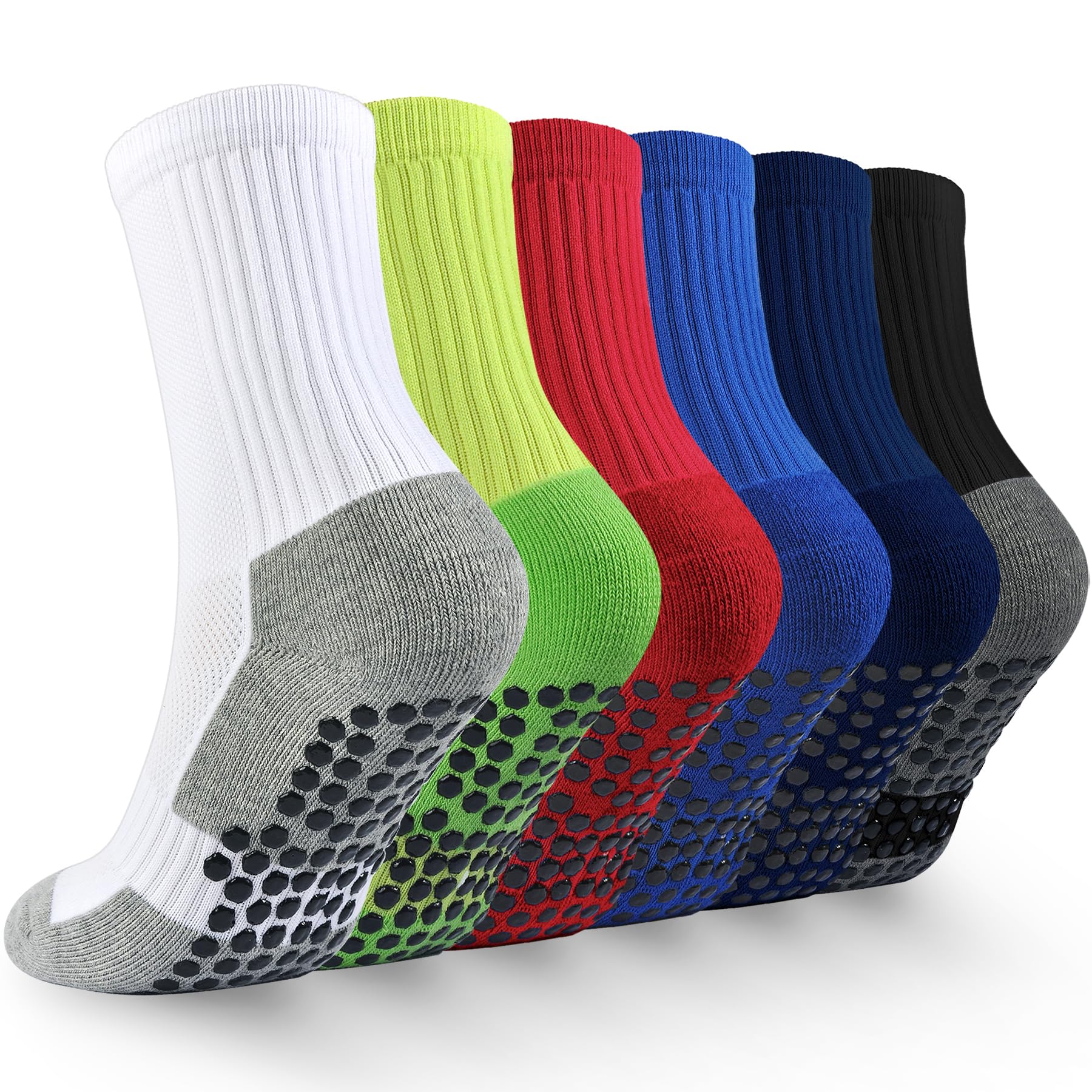 Kids Grip Soccer Socks Boys Basketball Crew Socks Cushioned Athletic Non Slip Socks Girls Running Sport Youth