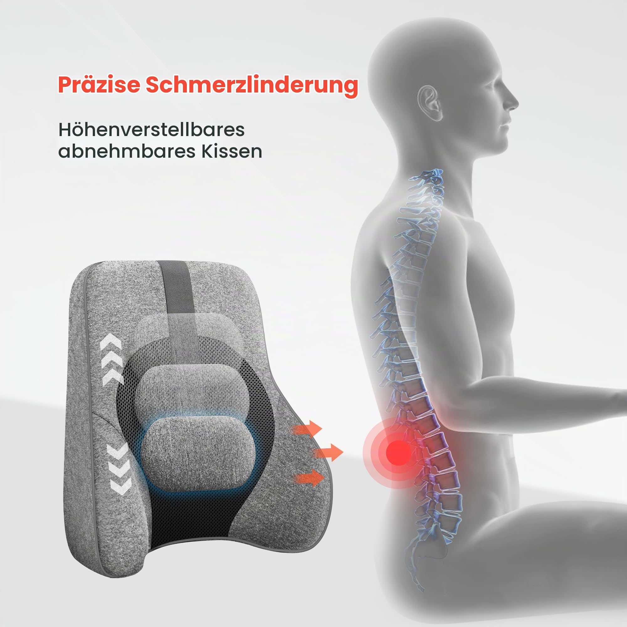 COMFIER Rückenmassagegerät mit Memory Foam, Shiatsu Massagekissen für Bürostuhl, 2 Heizstufen zur Muskelentspannung, für zu Hause & Büro,Ergonomisches Rückenkissen,Lendenwirbelkissen