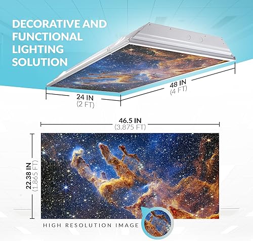 Miniatura 3 de Cubierta de luz fluorescente para luces de techo de aula, película retroiluminada de alta calidad 2 x 4 (22.38 x 46.5 pulgadas), accesorio
