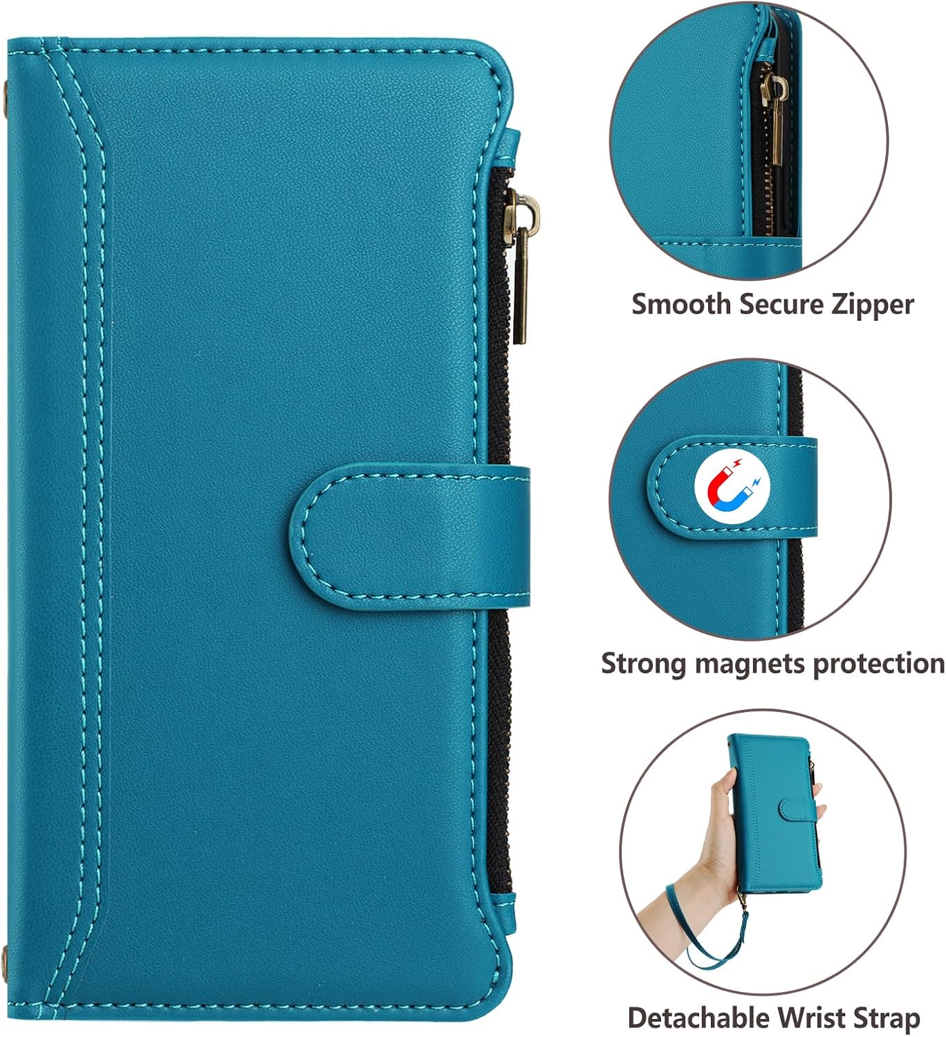 for BLU View 5 Pro Phone Wallet Case Wallet with Screen Protecter [9 Card Slots] Leather Zipper Pocket Flip Kickstand Cell Phone Cover for Tracfone Blue View 5 Pro 5Pro B170D View5Pro Teal