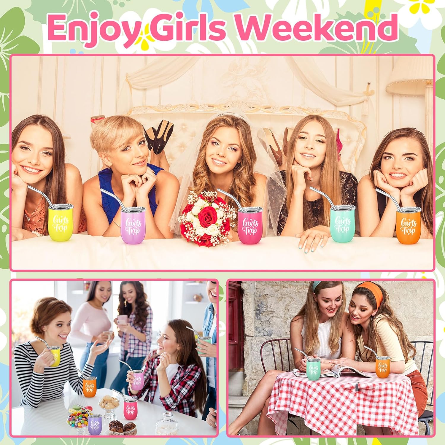 Sieral 6 Pcs Girls Trip Mini Tumbler Shot Glasses, 3 oz Girls Trip Gift Cups with Straw and Lid, Stainless Steel Double Wall Vacuum Insulated Cups for Women Friendship Bachelorette Party - Image 3