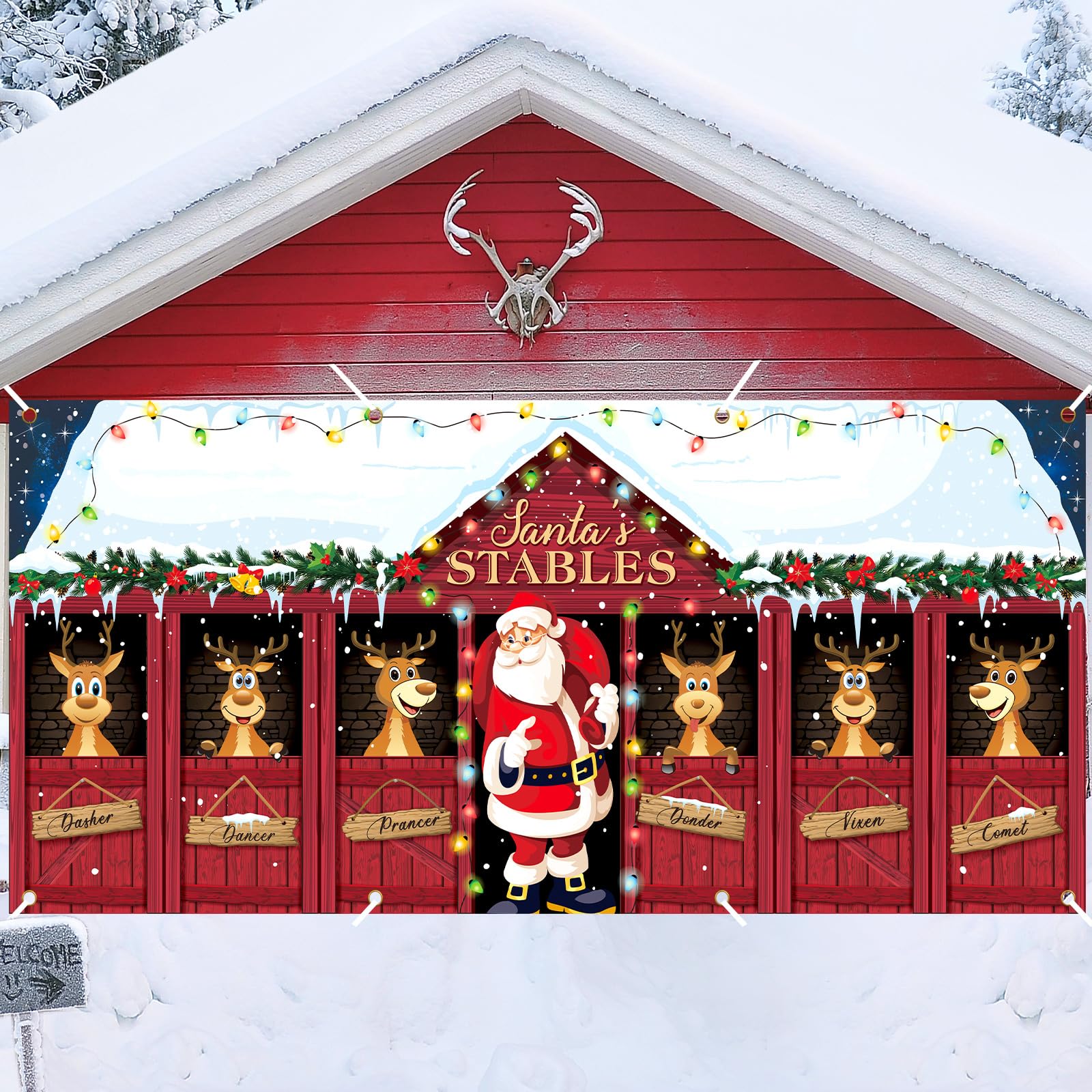 Christmas Garage Door Banner Decoration Garage Door Covers Large Christmas Backdrop Decorations for Indoor Outdoor Xmas Party(16 x 7ft,Santa Claus)