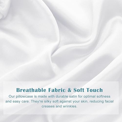 Miniatura 3 de Remerry Paquete de 4 fundas de almohada de 14 x 6 pulgadas, color blanco, rollo cervical, cilíndrica de satén, con cremallera