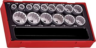 Teng Tools 15 Piece 1/2 Inch Drive SAE 12 Point Regular/Shallow Socket Set (3/8-1 1/4) - TT1215AF, Silver