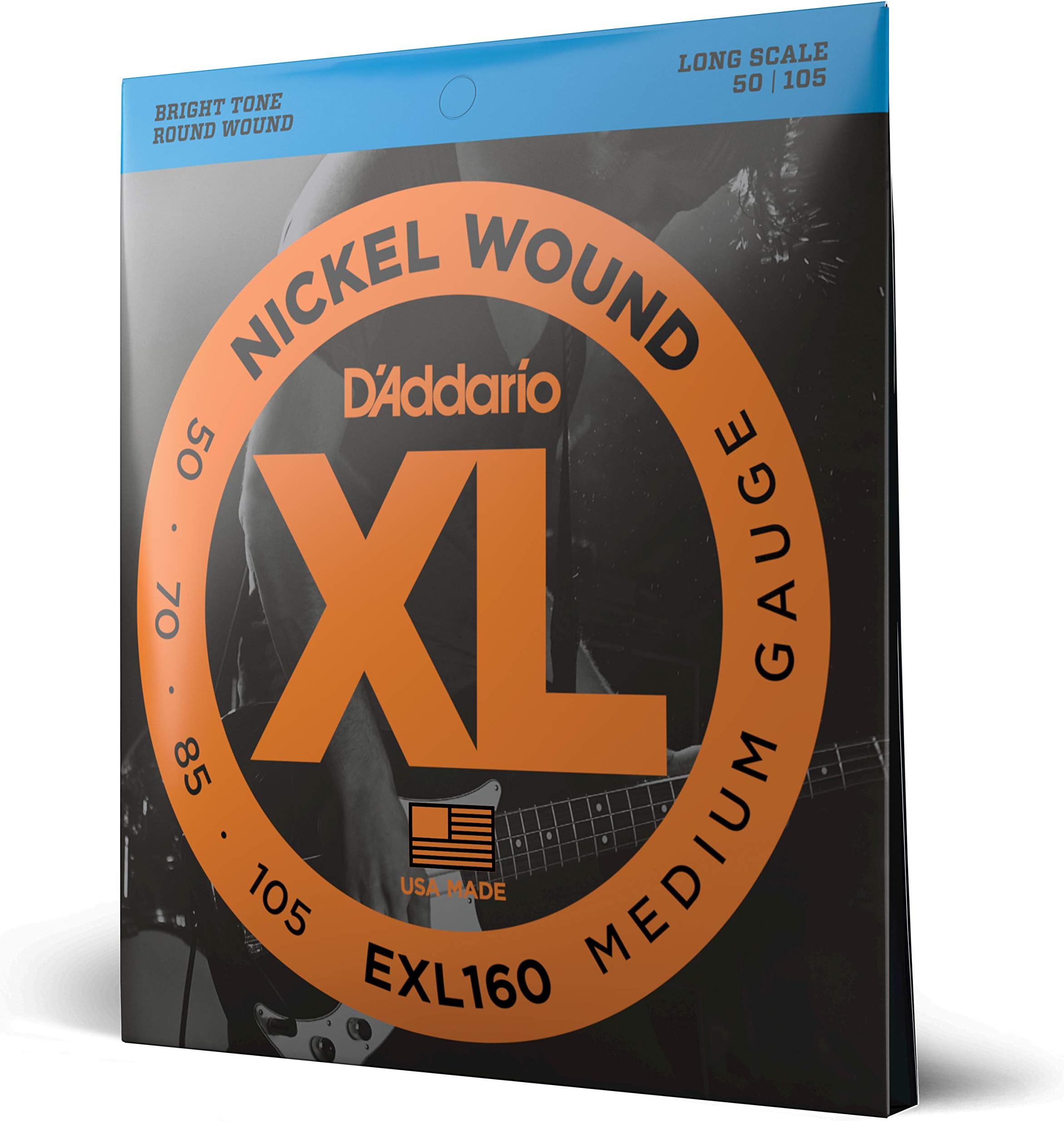 D'Addario EXL160 Electric Bass Guitar Strings, Nickel Wound, Medium, 50-105, XL