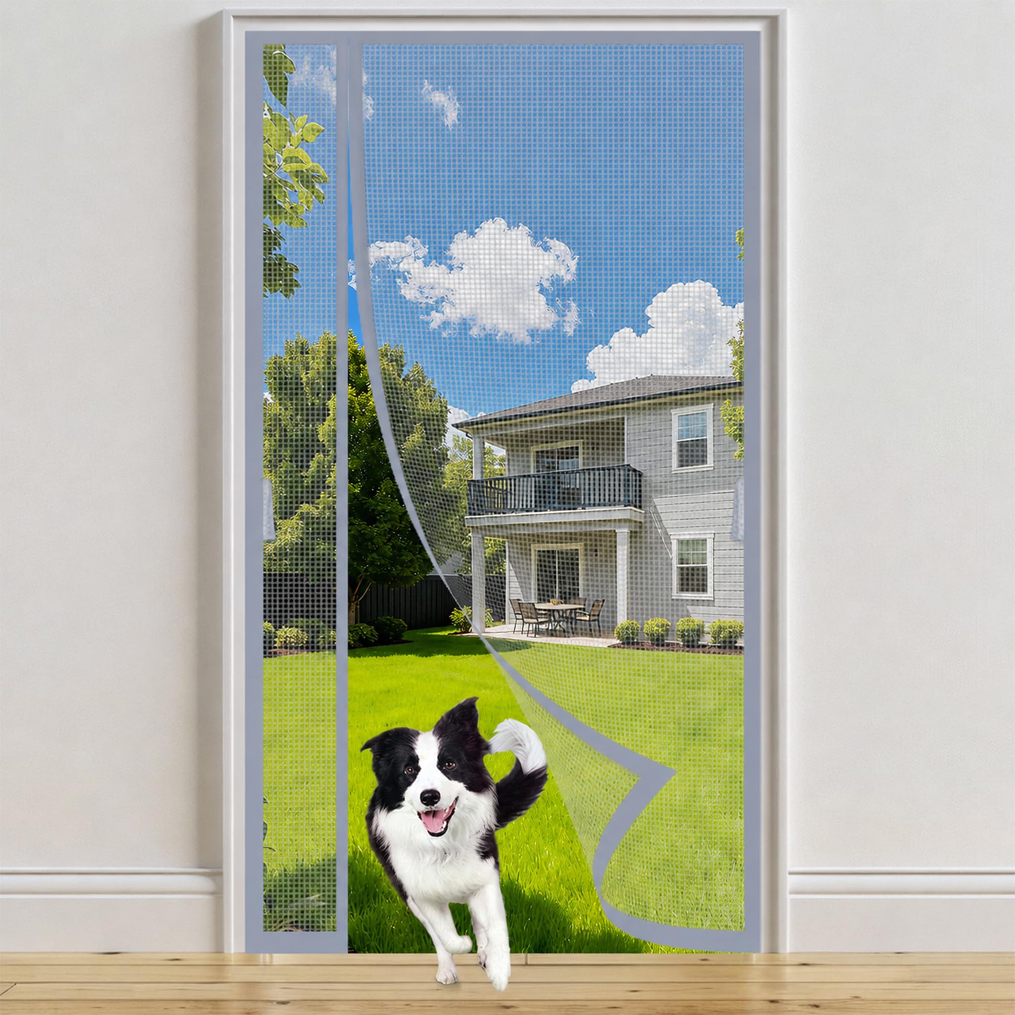 Back Door Fly Screen Curtain Side Opening Grey 80x195cm Stay Open Straps Help Keep the Door Curtain Open During Frequent Passage for Wider Openings Patio Doors and Double Doors