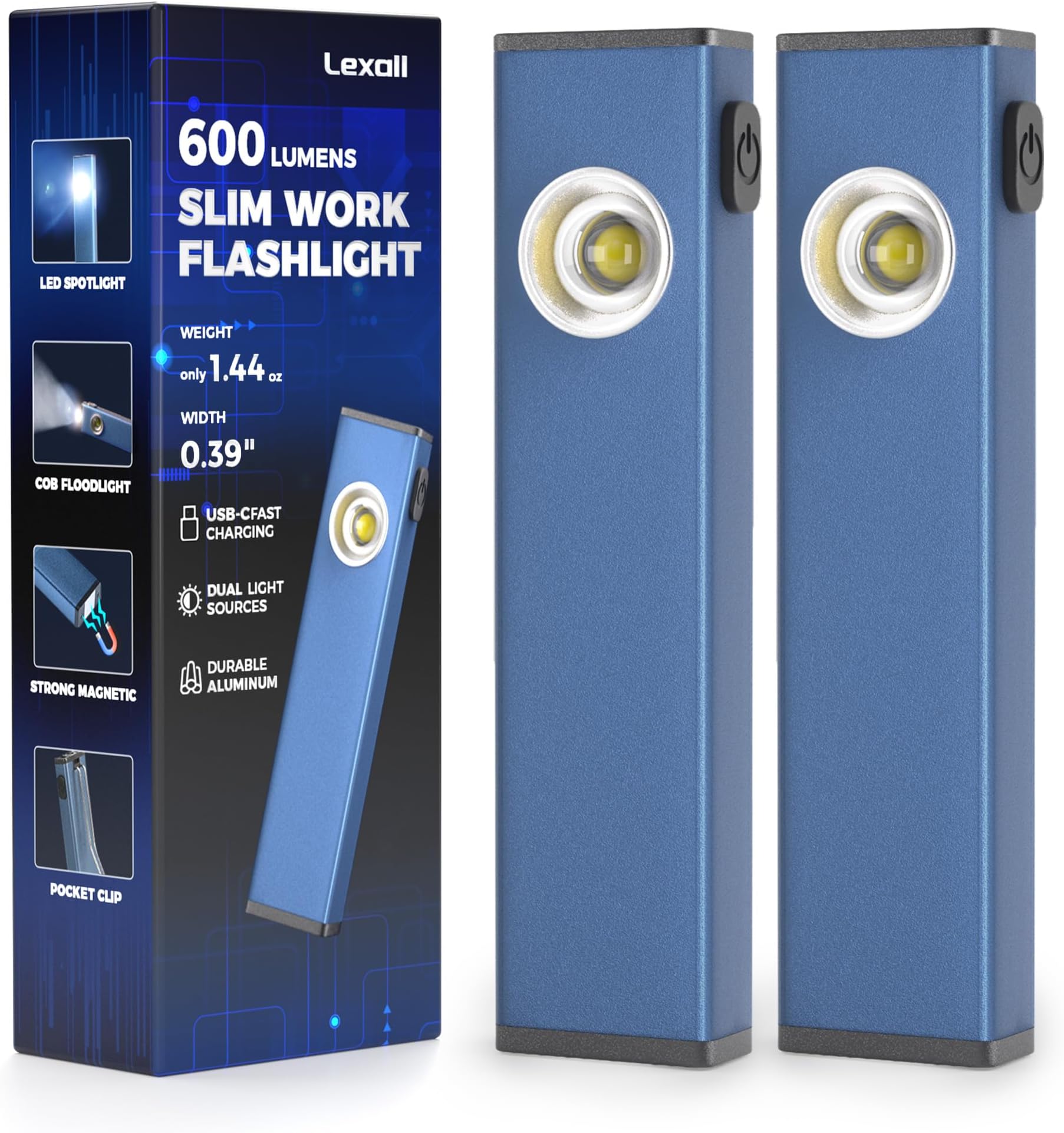 lexall 2 Pack 600 Lumen Rechargeable EDC Flashlight