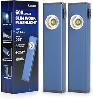 lexall 2 Pack Rechargeable Work Light, 600 Lumens Portable LED Flashlight, Magnetic COB Flat Task Light with Pocket Clip, 3 Modes, Pocket Pen Inspection Light for Repairing, Camping, Hiking, Emergency