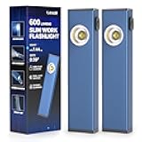 lexall 2 Pack Rechargeable Work Light, 600 Lumens Portable LED Flashlight, Magnetic COB Flat Task Light with Pocket Clip, 3 Modes, Pocket Pen Inspection Light for Repairing, Camping, Hiking, Emergency