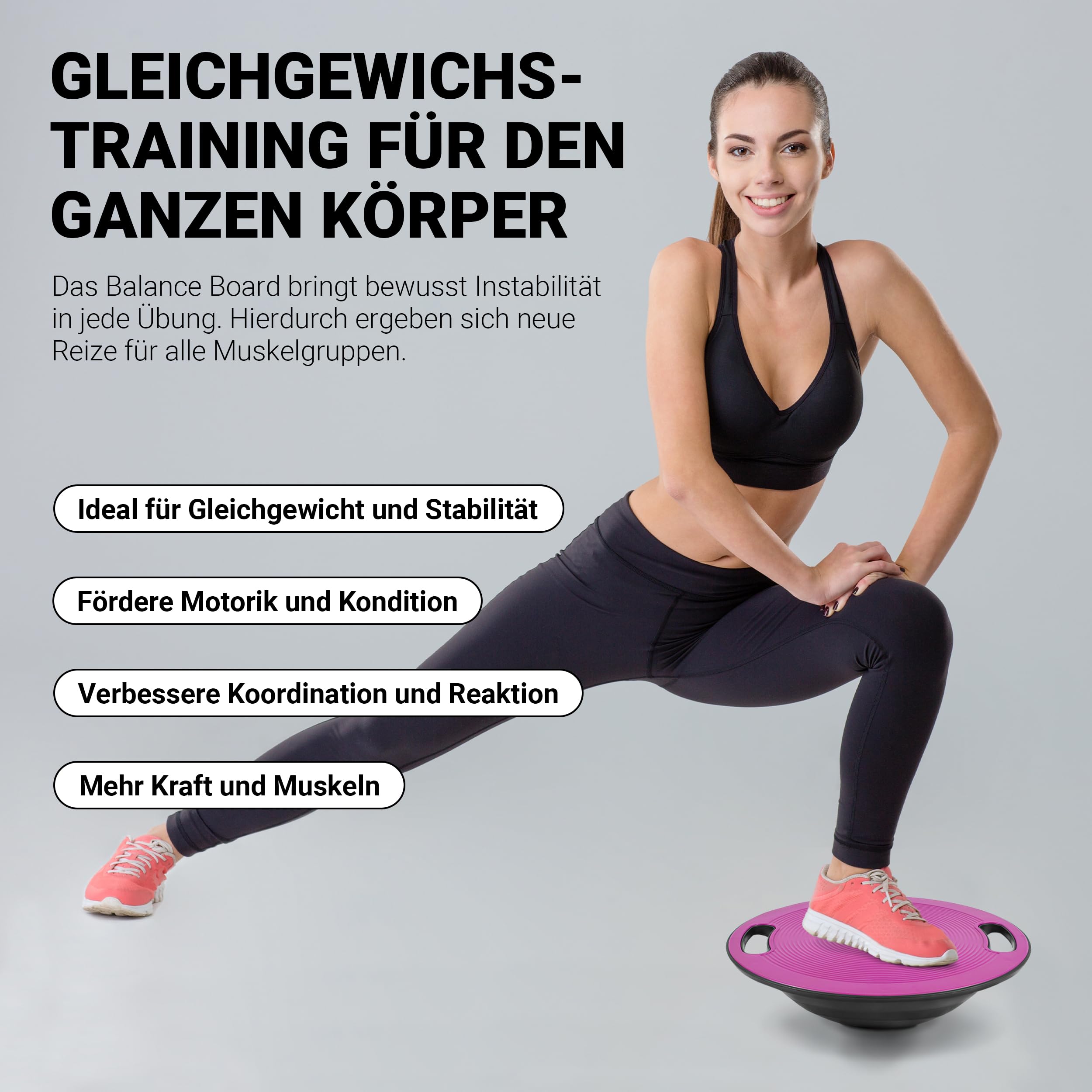 Tabla de equilibrio Premium de 40 cm de diámetro con póster de ejercicios y aplicación de ejercicios GRATIS - Tabla de equilibrio de fisioterapia, Equilibrio