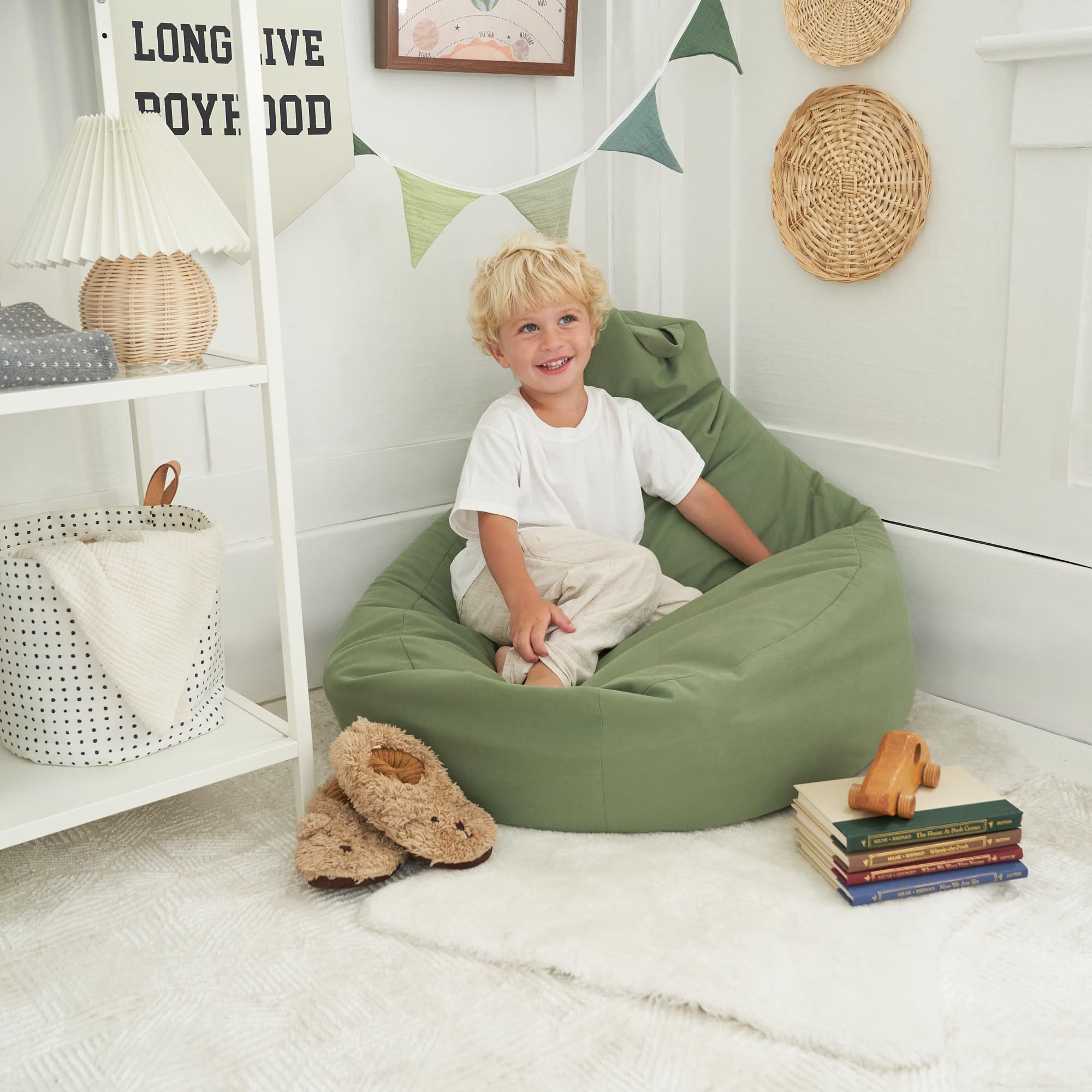 Stuffed Animal Storage Bean Bag Chair Cover For Kids - Easily Turn Plushie Toys into a Comfy Toddler Chair - Durable Lounge Stuffie Bag For Playroom, Living Room or Nursery Decor - Cover Only