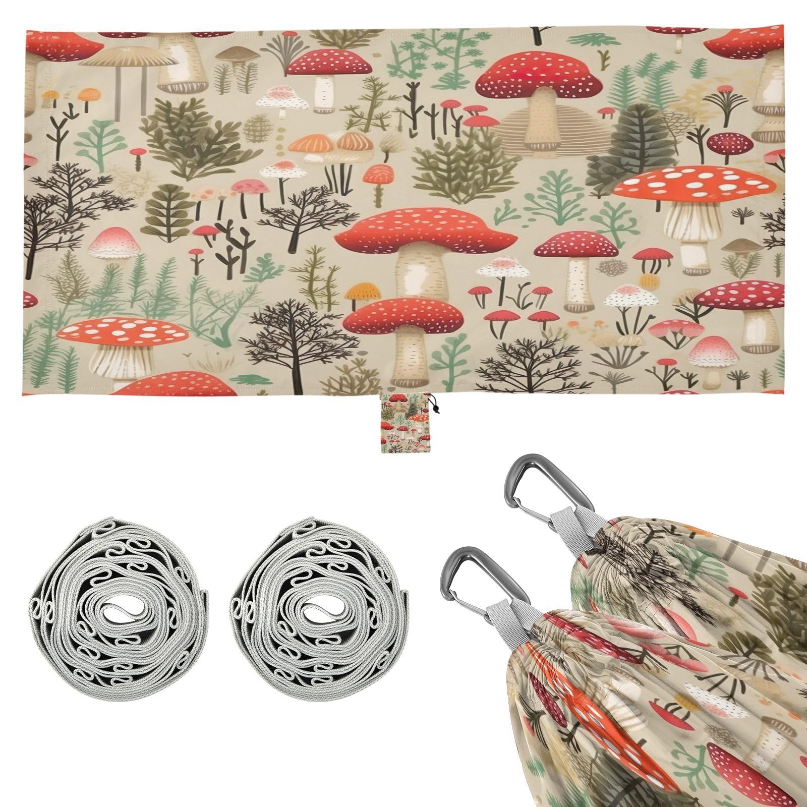 SDMKA Mushrooms Camping Hammock, 330 lbs with 2 Tree Straps, Carry Bag, Single Portable Hammock for Outdoor/Indoor, Hiking, Beach, Backpacking, Travel