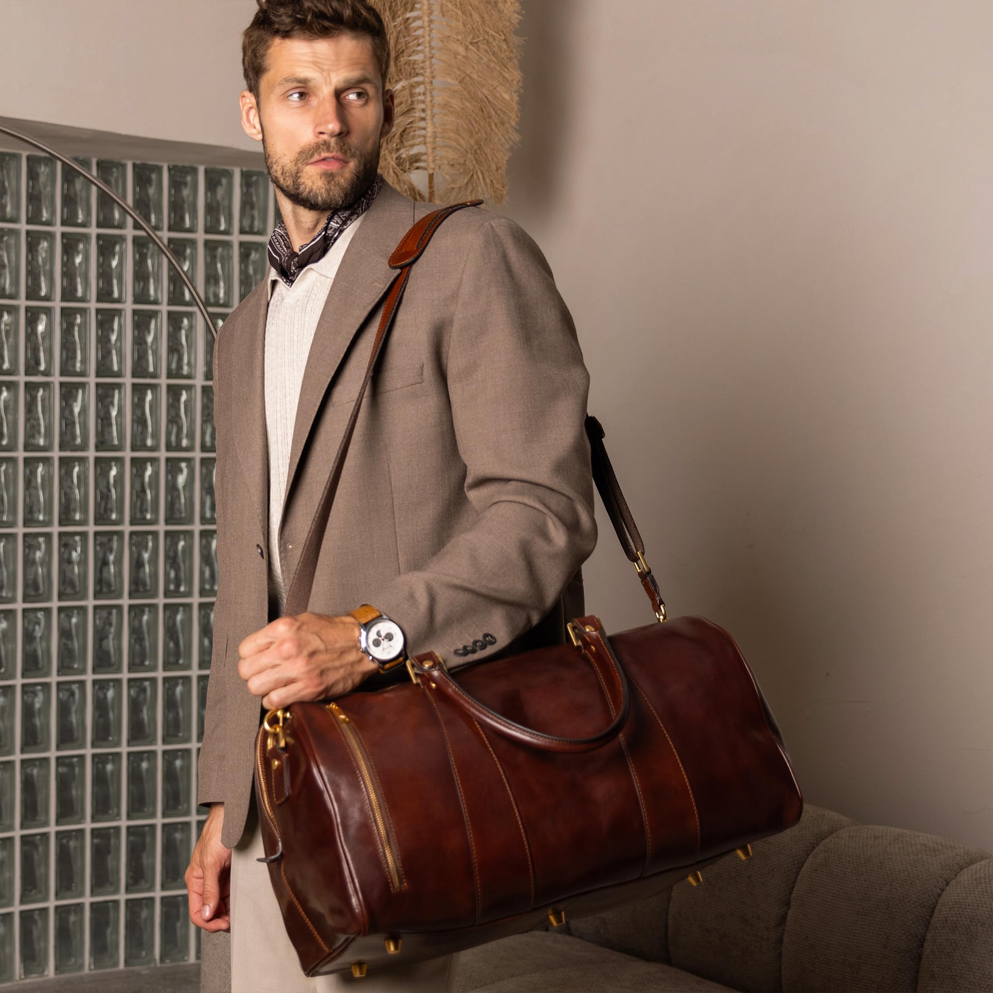 Borsa da Viaggio in Pelle per Donna e Uomo - Voyager Borsone - Time Resistance