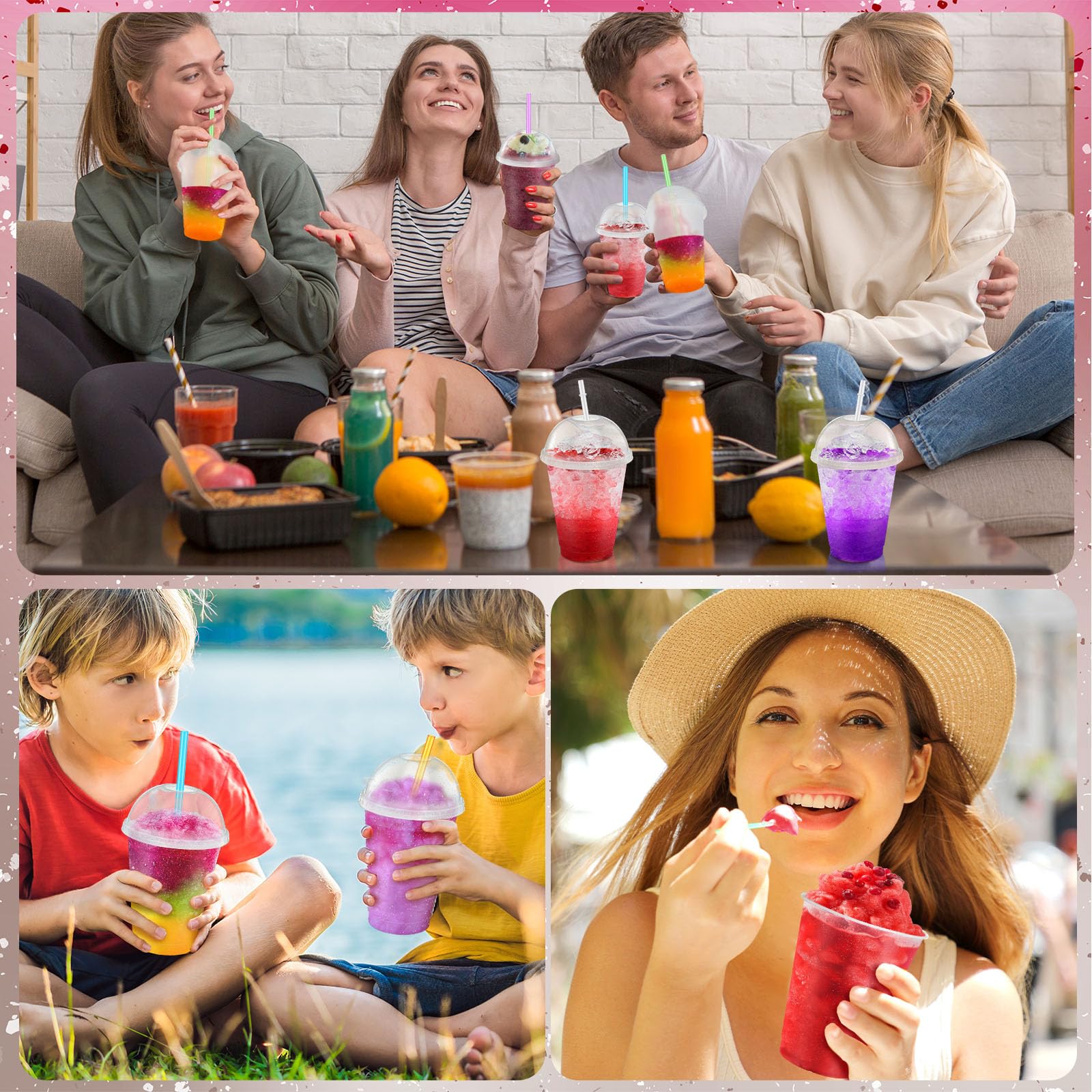 6 juegos de vasos de plástico reutilizables con purpurina de 16 onzas con tapas de cúpula, popotes de cuchara desmontables, vasos de plástico reutilizables para batidos, vaso de verano para café