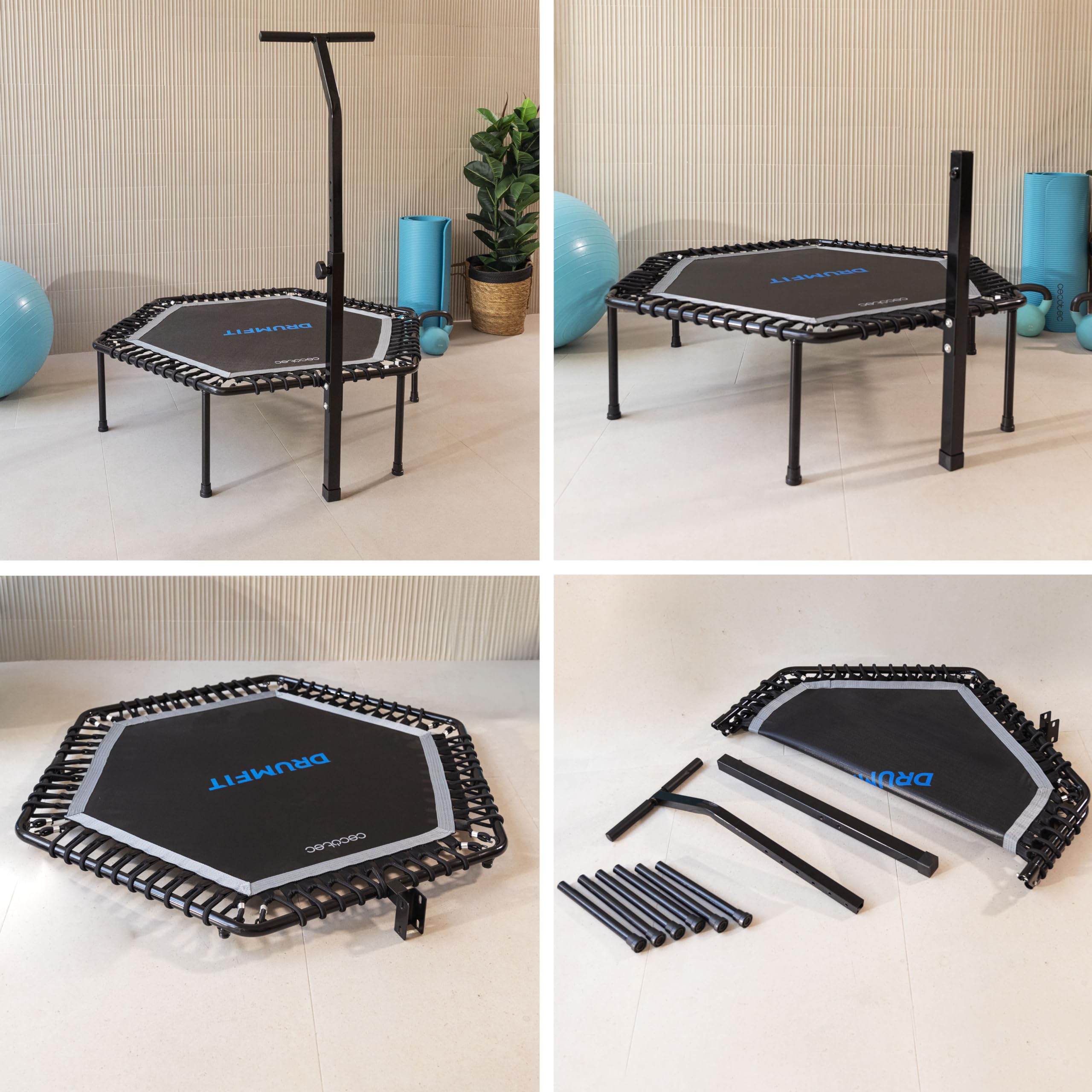Cecotec Fitness Trampolin für Erwachsene, Ø 92-127 cm, abnehmbar und faltbar, Drumfit Jump. Elastisches Bett mit 92 und 127 cm, Basis von 6-7 Beinen, maximales Gewicht 100 kg