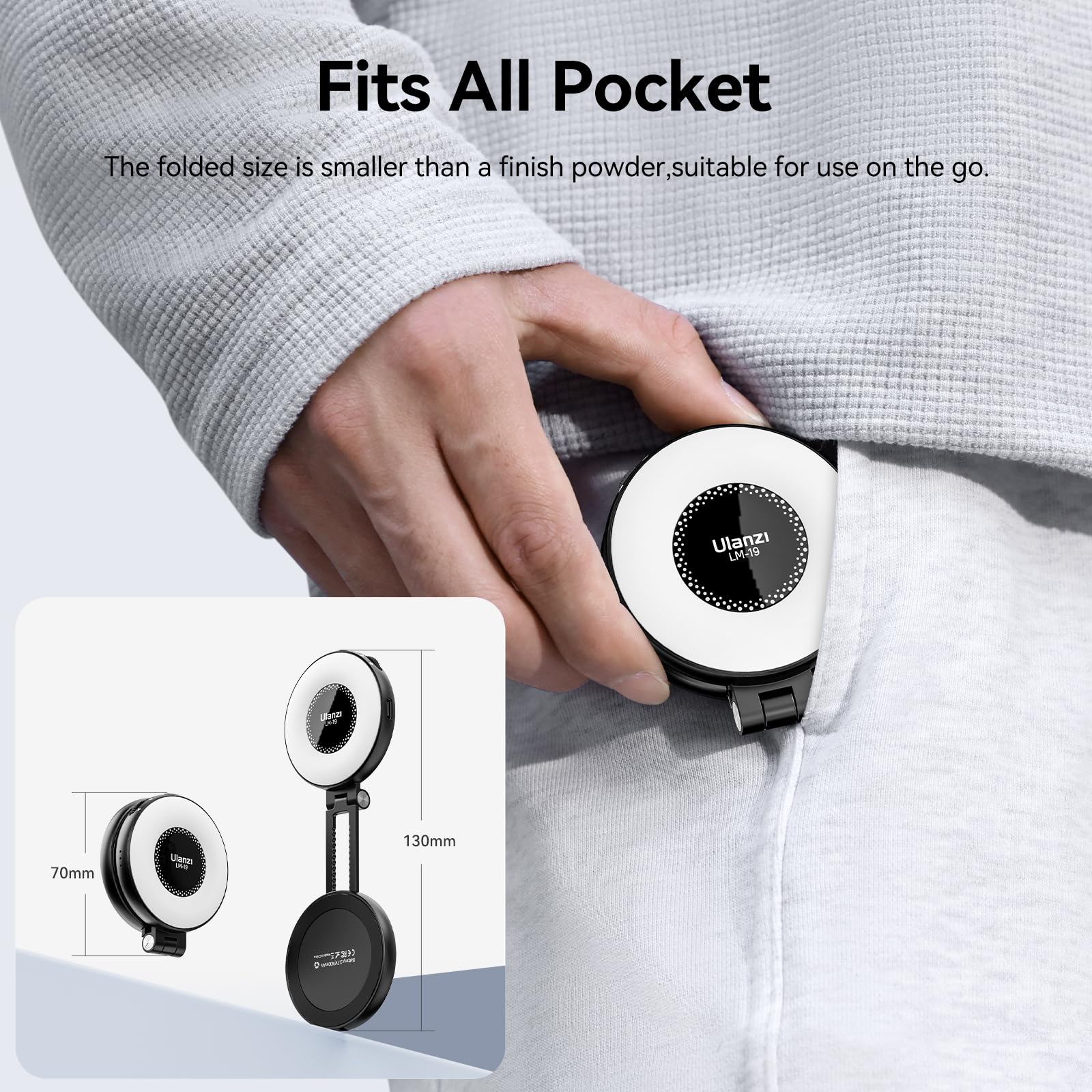 ULANZI LM19 Magnetisches Handy Ringlicht, Selfie Licht mit 3 Farbtemperaturen 2500k-8500k, Videoleuchte Wiederaufladbar für Live-Übertragung/Vlog, Kompatibel mit iPhone 17 16 15 14 13 12 Magsafe