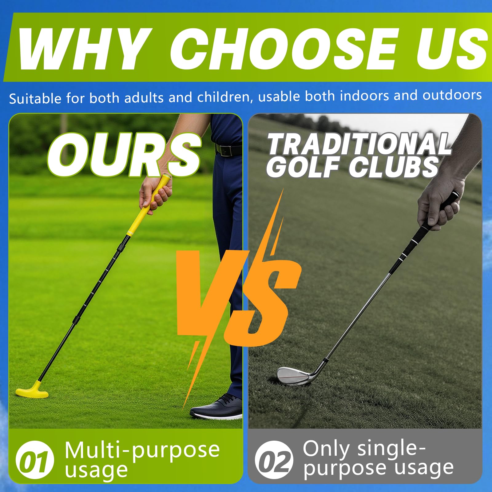 Ensemble de Putter de Golf, Ensemble de Golf Bidirectionnel Réglable Longueur Réglable Gaucher ou Droitier Accessoires de Putter pour l'intérieur et l'extérieur