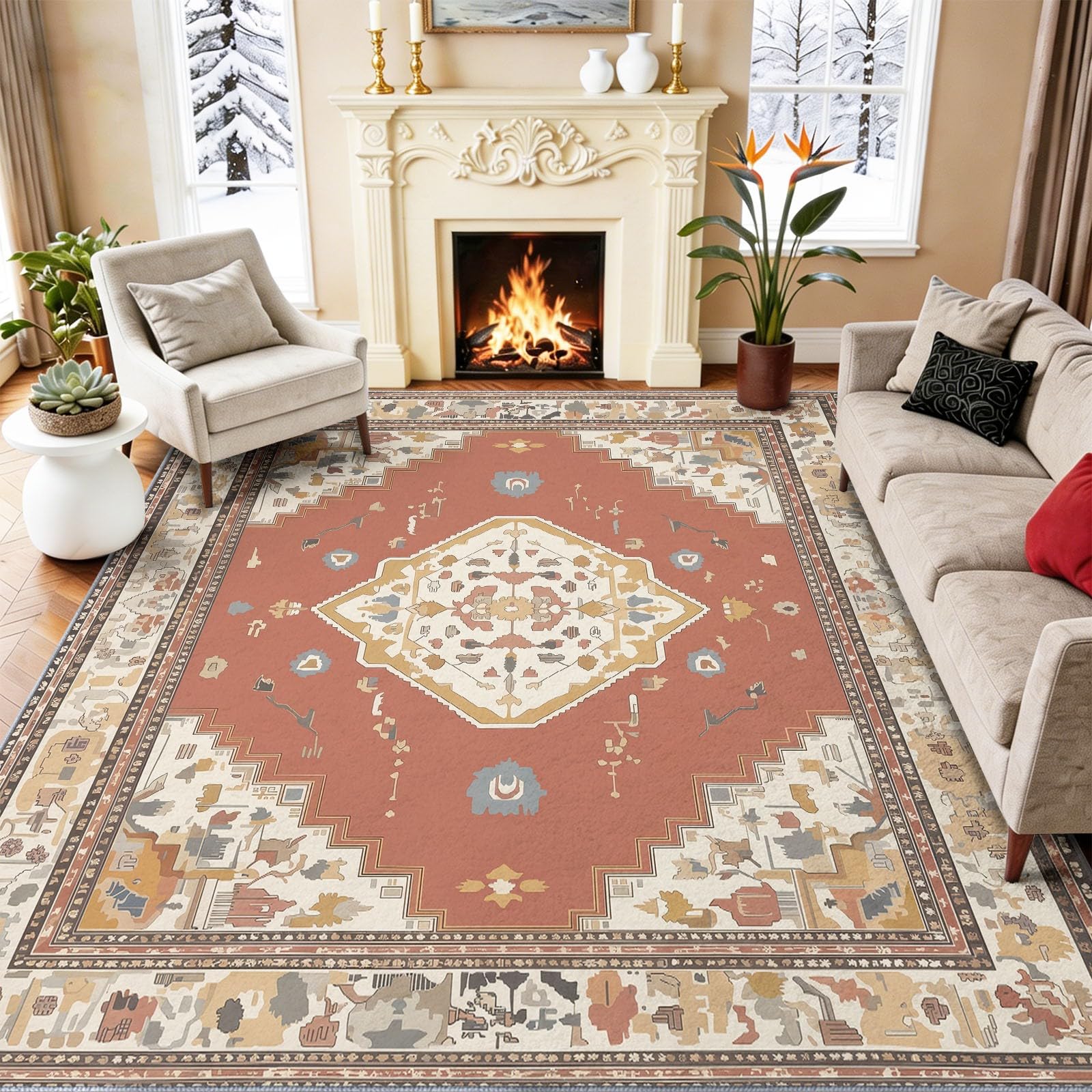 Tapis bohème salon et chambre à coucher grand modèle 160 x 230 cm brun