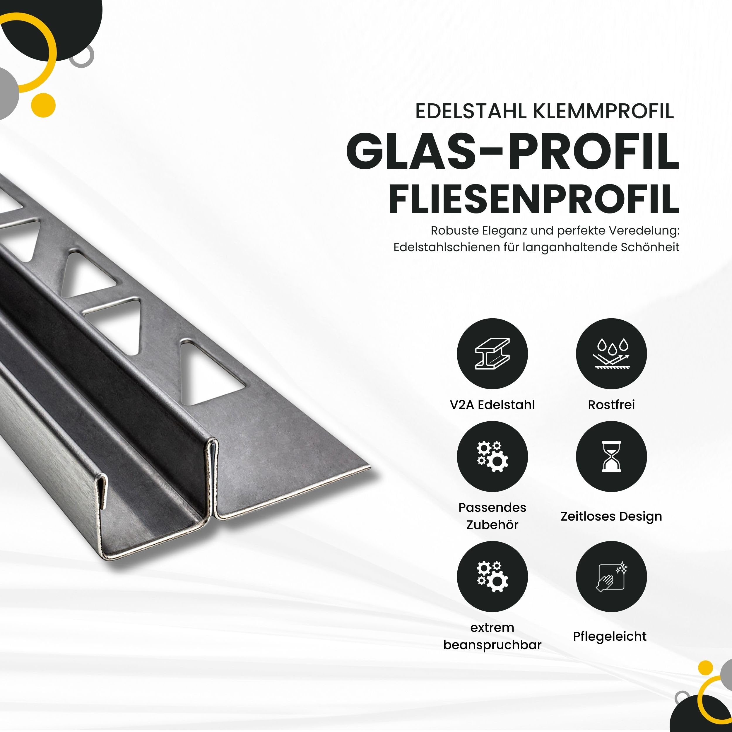 Glas-Fliesenprofil Edelstahl Klemmprofil Wandprofil V2A 2m 12.5mm 13mm