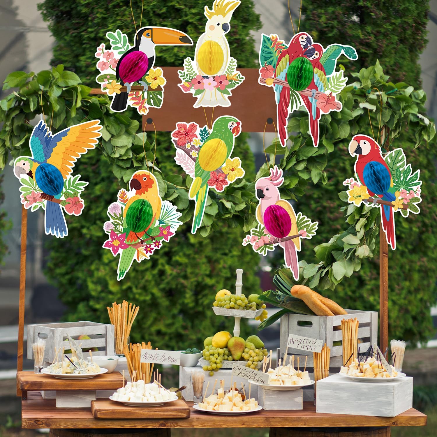 Hawaiian Party Decorations 8 Pcs Parrot Honeycomb Hanging Decor image 5