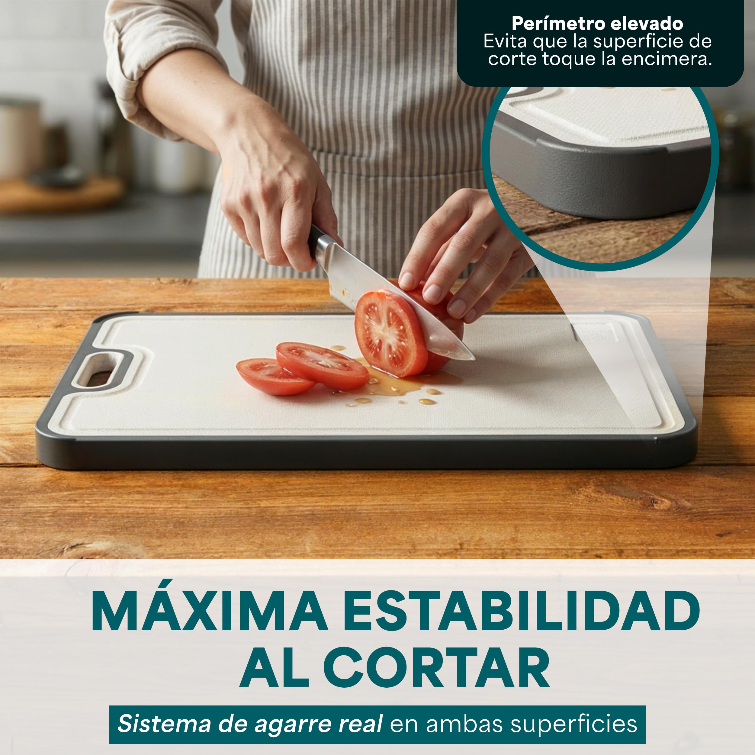 Tabla de Cortar Titanio Puro Doble Cara 31x21 cm - Antibacteriana, Antideslizante, Sin BPA ni Olores - Cara de Titanio y Fibra de Trigo - Tabla Cocina Higiénica Premium
