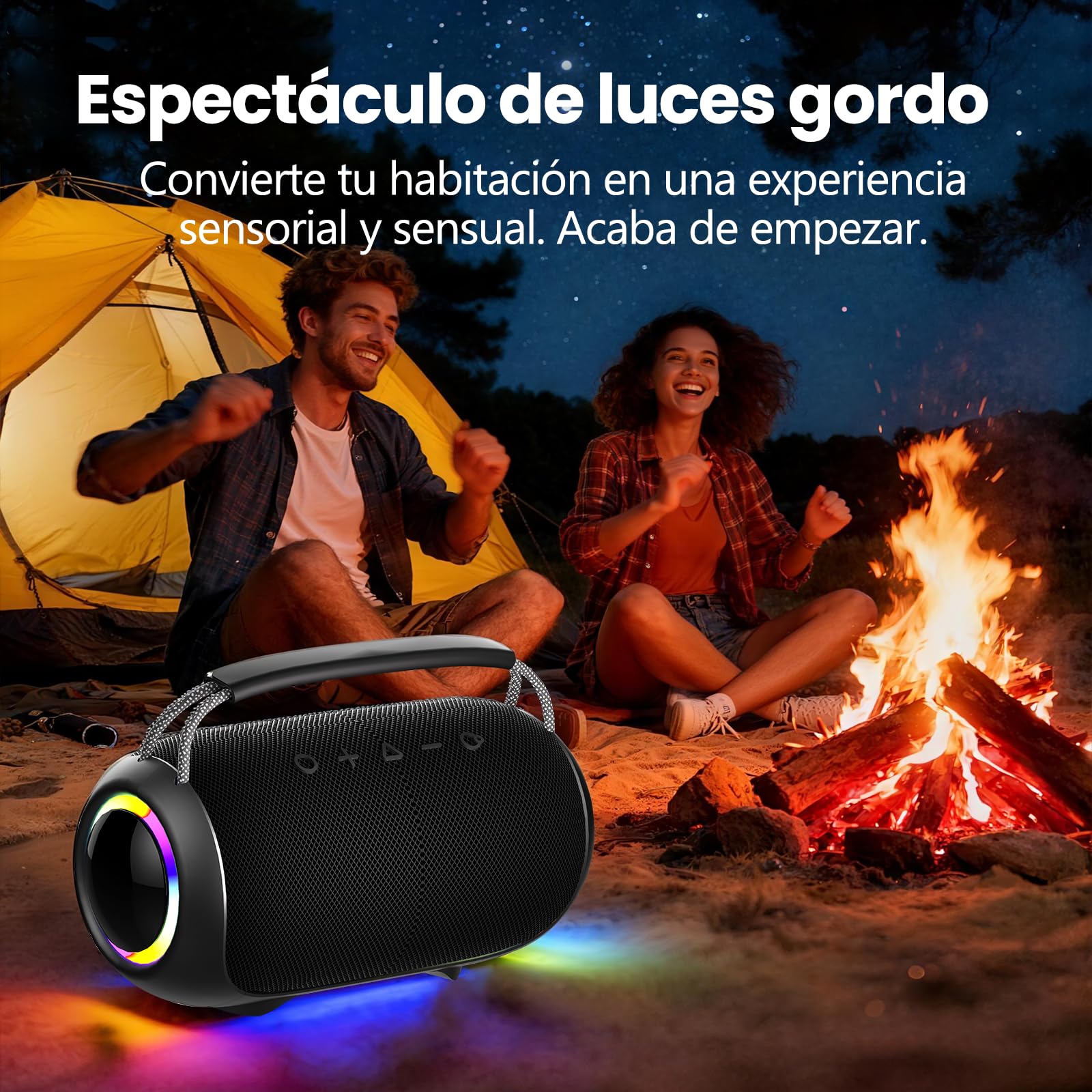 Altavoz Bluetooth inalámbrico con Luces LED, Altavoz portátil para Exteriores, Sonido estéreo inalámbrico Real, reproducción USB/TF/AUX, Ideal para el hogar, acampadas y Fiestas