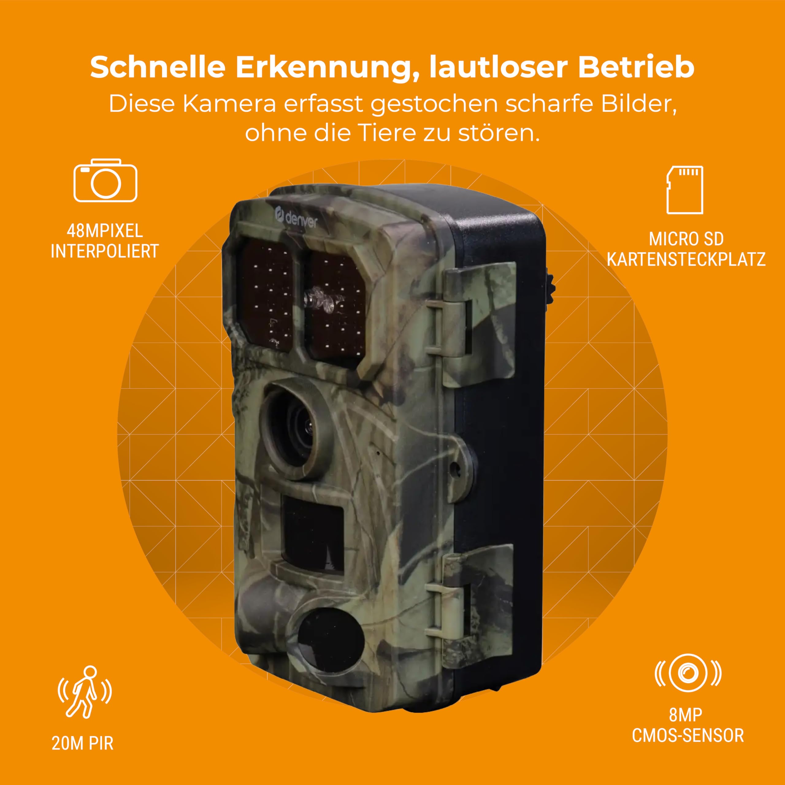 Denver WCT-8026W Digitale Wildkamera mit Wi-Fi, 48MP Foto, 4K Video, 120° Blickwinkel und IP65 Wasserdicht & bis zu 8 Monate Standby