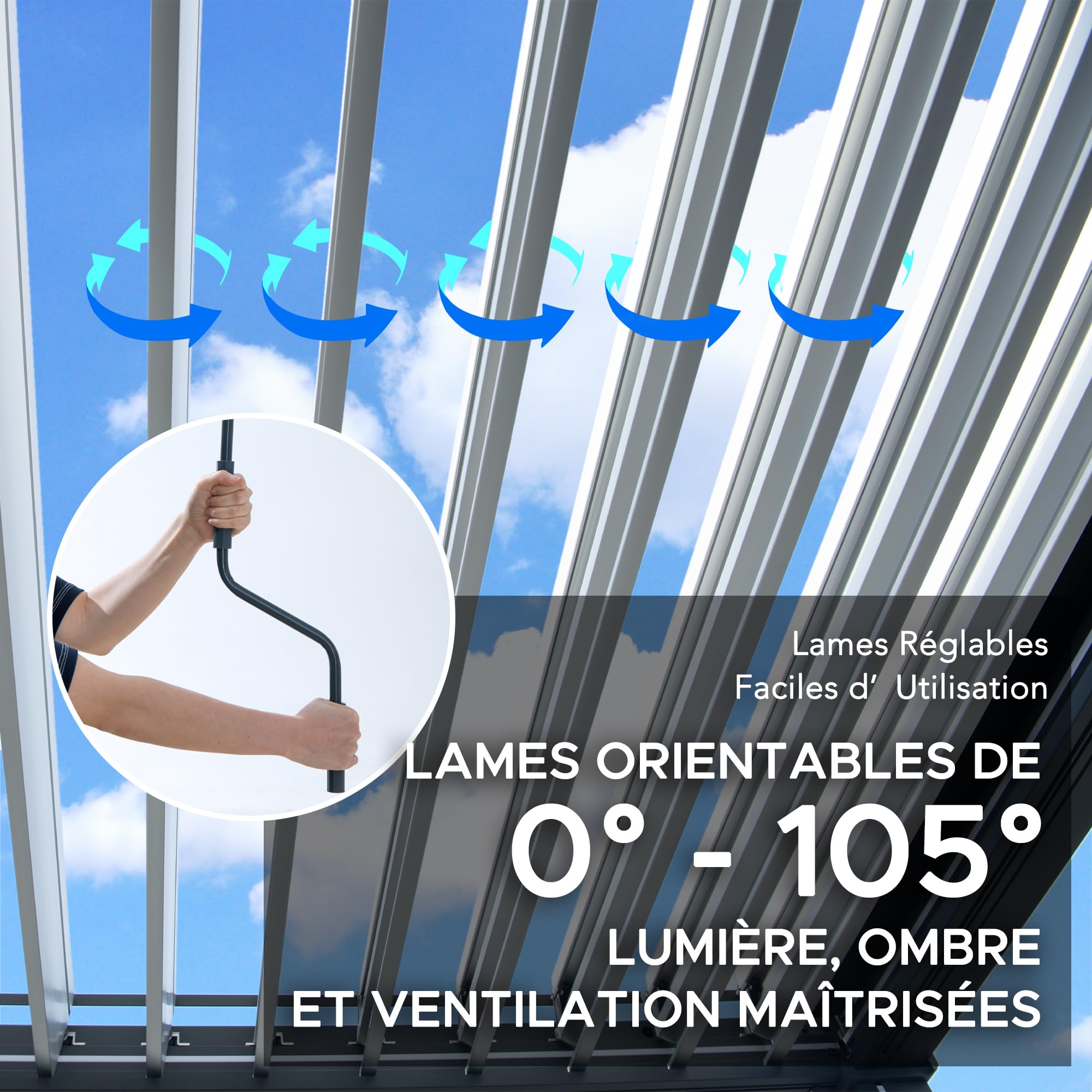 SUNJOY Pergola Bioclimatique 3x3 m en Aluminium, Tonnelle de Jardin avec Éclairage LED Solaire et Télécommande, Toit à Lames Orientables, Pavillon Extérieur Tout Temps Résistant au Vent et à la Neige