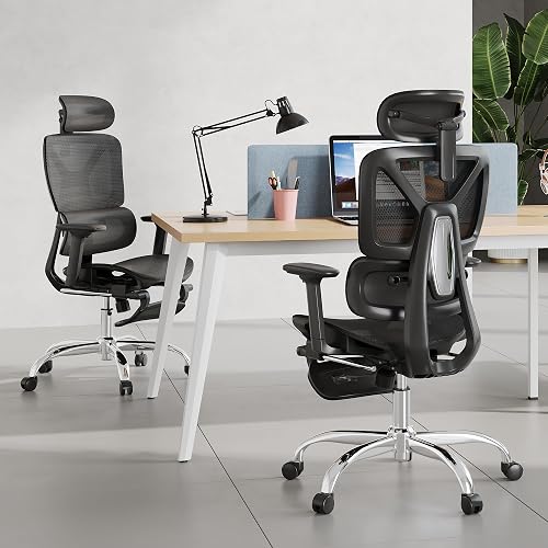 DEVAISE Chaise de Bureau Fauteuil Ergonomique avec Repose-Pieds, Dossier Réglable 90°-145°, Soutien Lombaire Supplémentaire, Base Métallique Robuste, roulettes Silencieuses, Charge Max 180 kg, Noir - 2