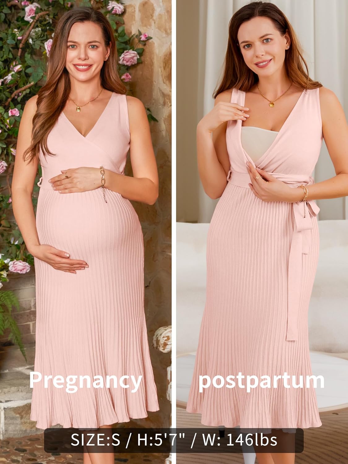 V FOR CITY Spring Summer Maternity Dress Knit Midi Pregancy Dresses 2025 Casual Nursing Clothes Sleeveless S-XL - Image 4