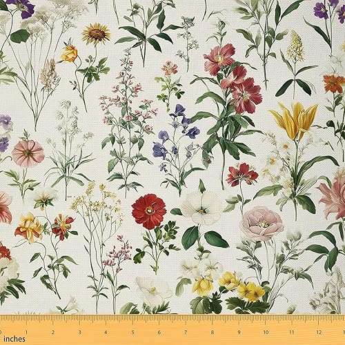 Miniatura 8 de Feelyou Tela de flores Groovy por Yarda - Tela de tapicería retro floral bohemio para coser manualidades, flores hippie de los años 70, decoración